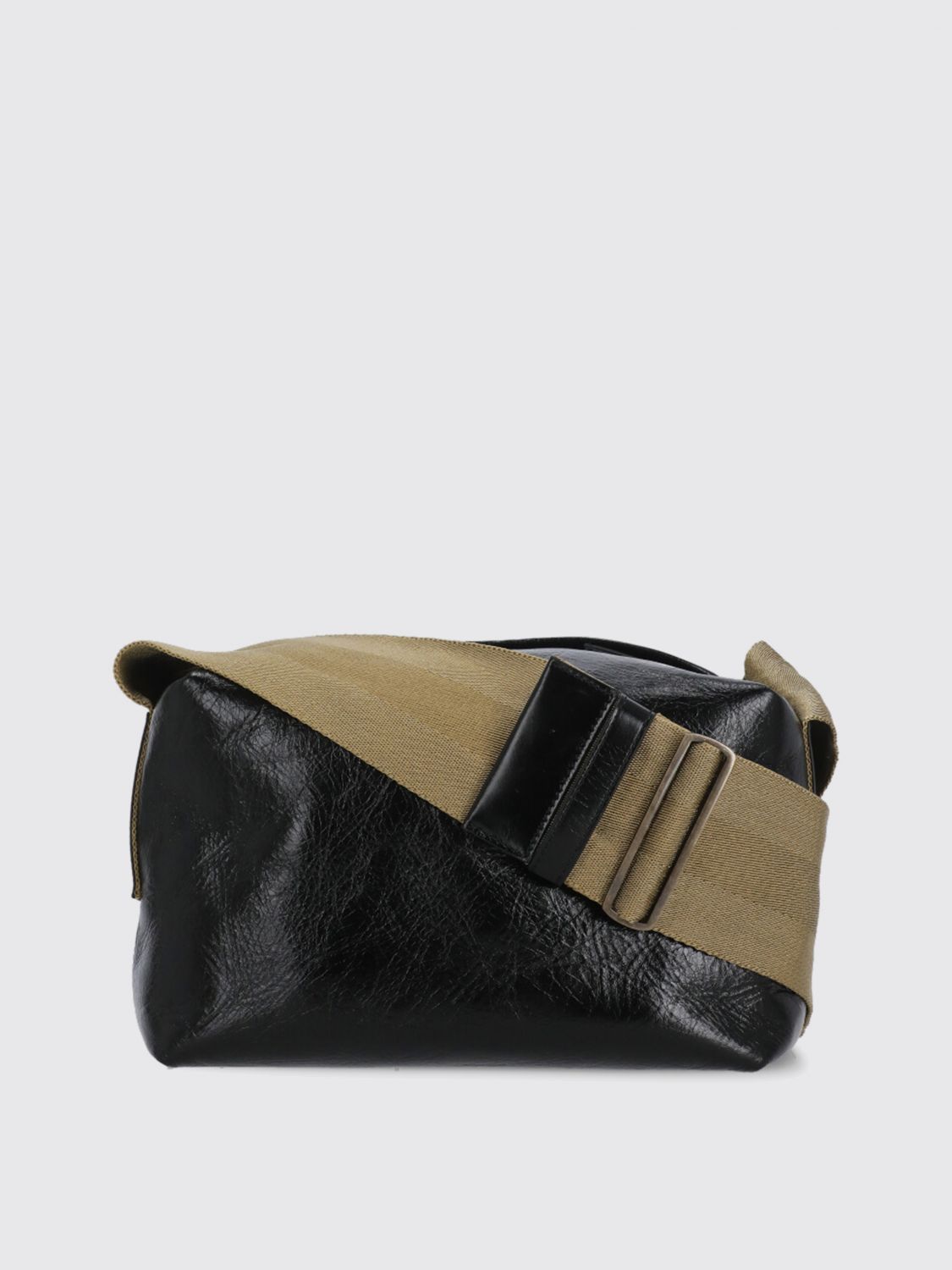 Uma Wang Textured Leather Shoulder Bag With Adjustable Strap In Black