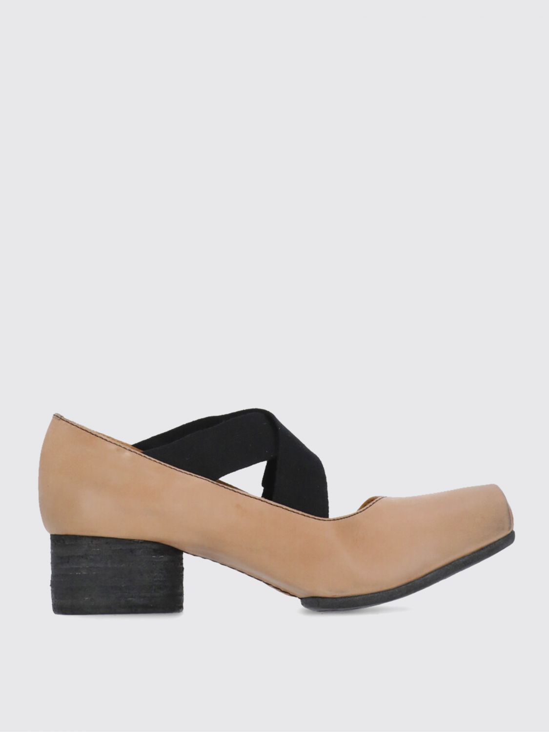 Uma Wang Leather Ballerina Flats With 23 Mm Square Toe In Neutral
