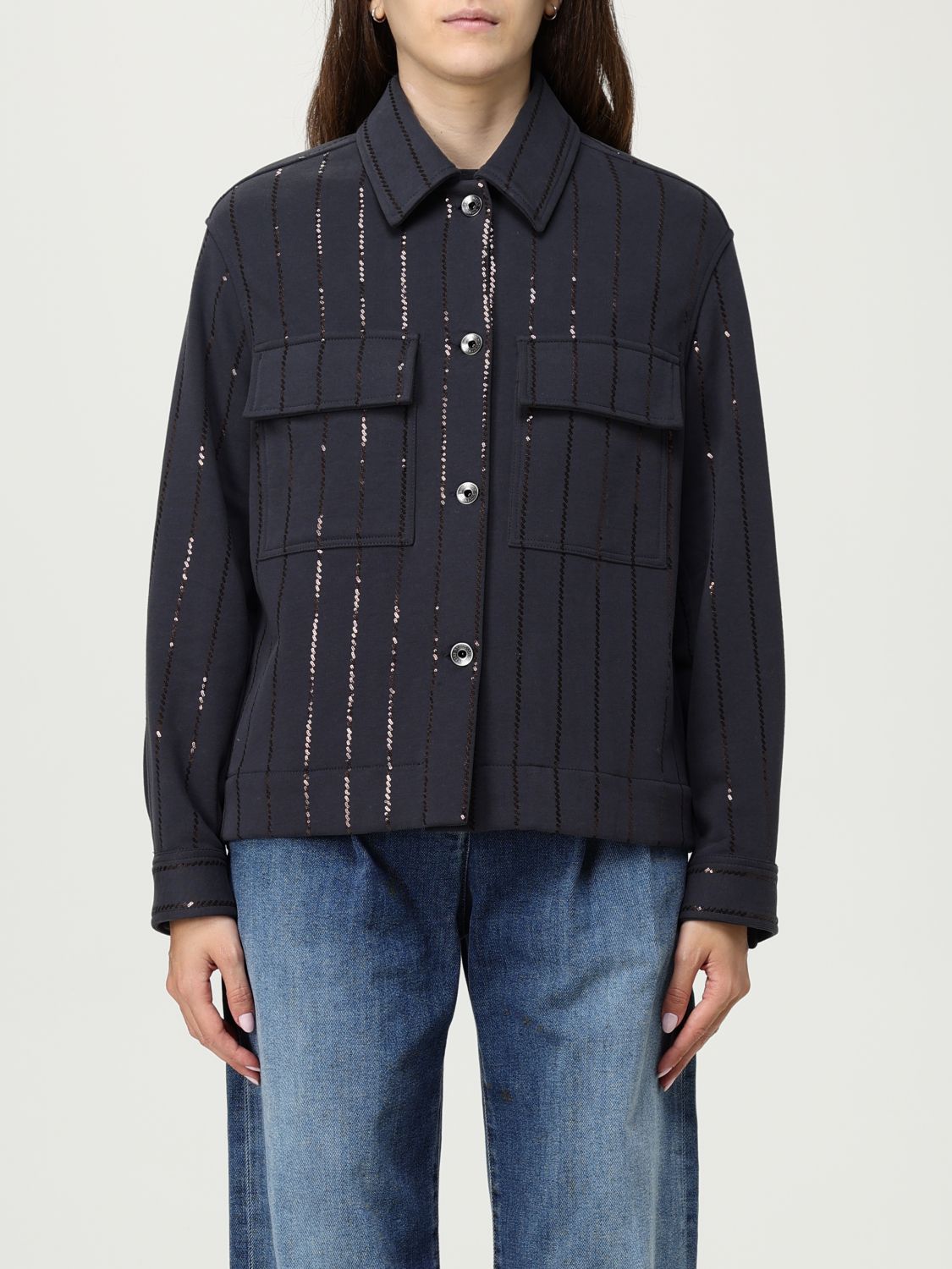 Brunello Cucinelli Knitwear With Chest Pockets And Collared Neck In Blue