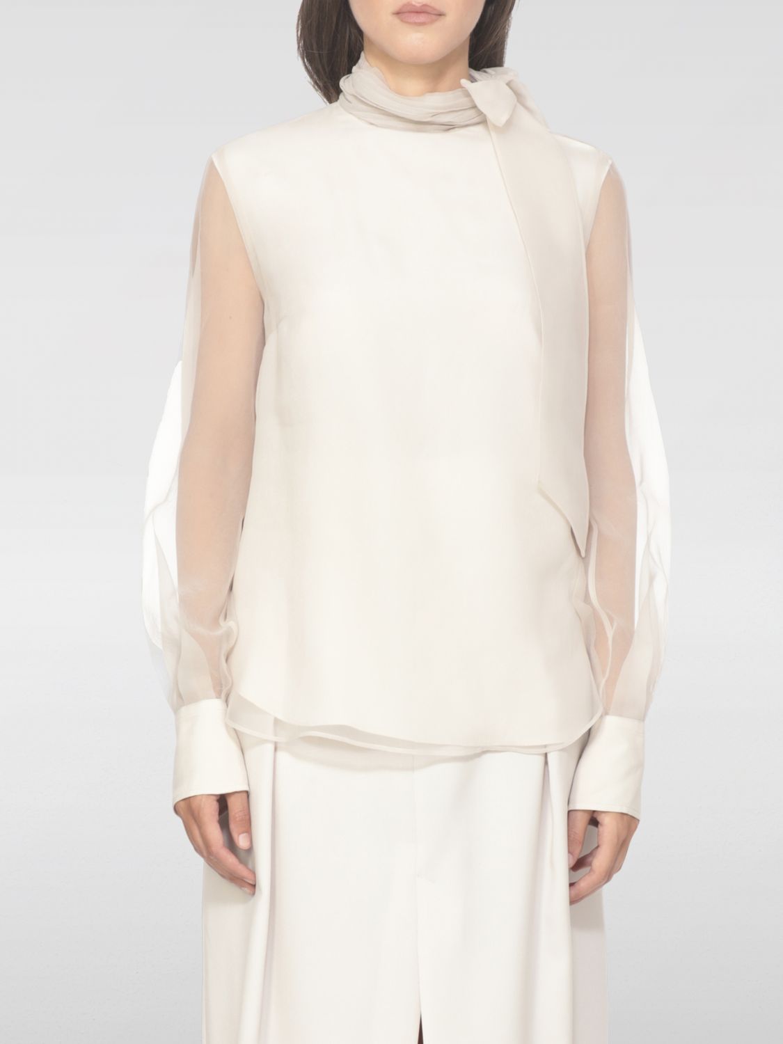 Brunello Cucinelli Silk Bow Top In White