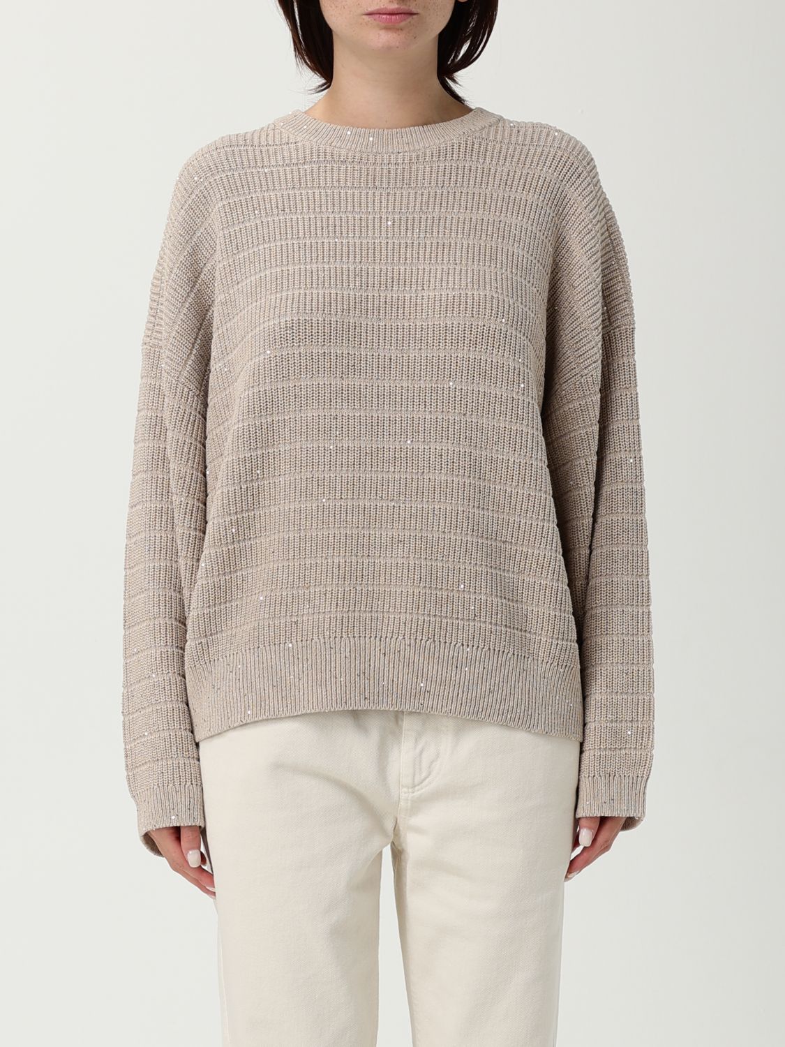 Brunello Cucinelli Cardigan Woman Color Beige In Gray