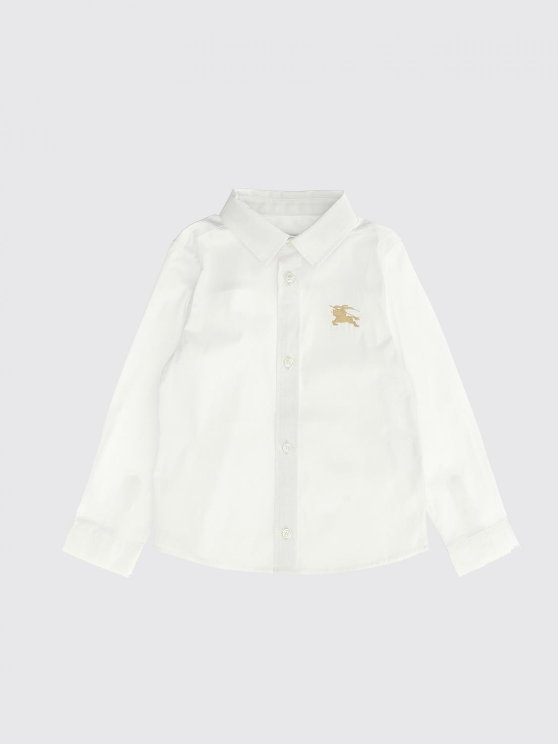 Burberry White Shirt For Babyboy With Beige Logo In White