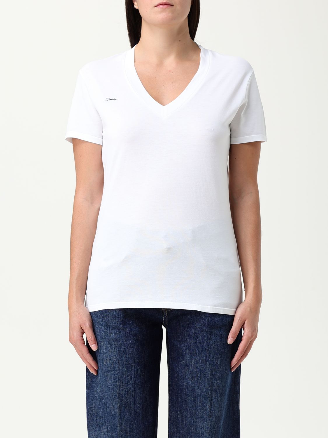 Dondup Besticktes T-shirt Mit V-ausschnitt In White