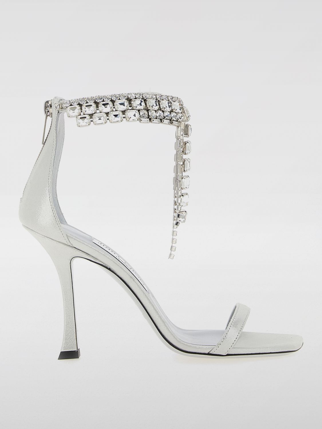 Jimmy Choo Verity 100 Metallic Leather Crystal Sandals In White