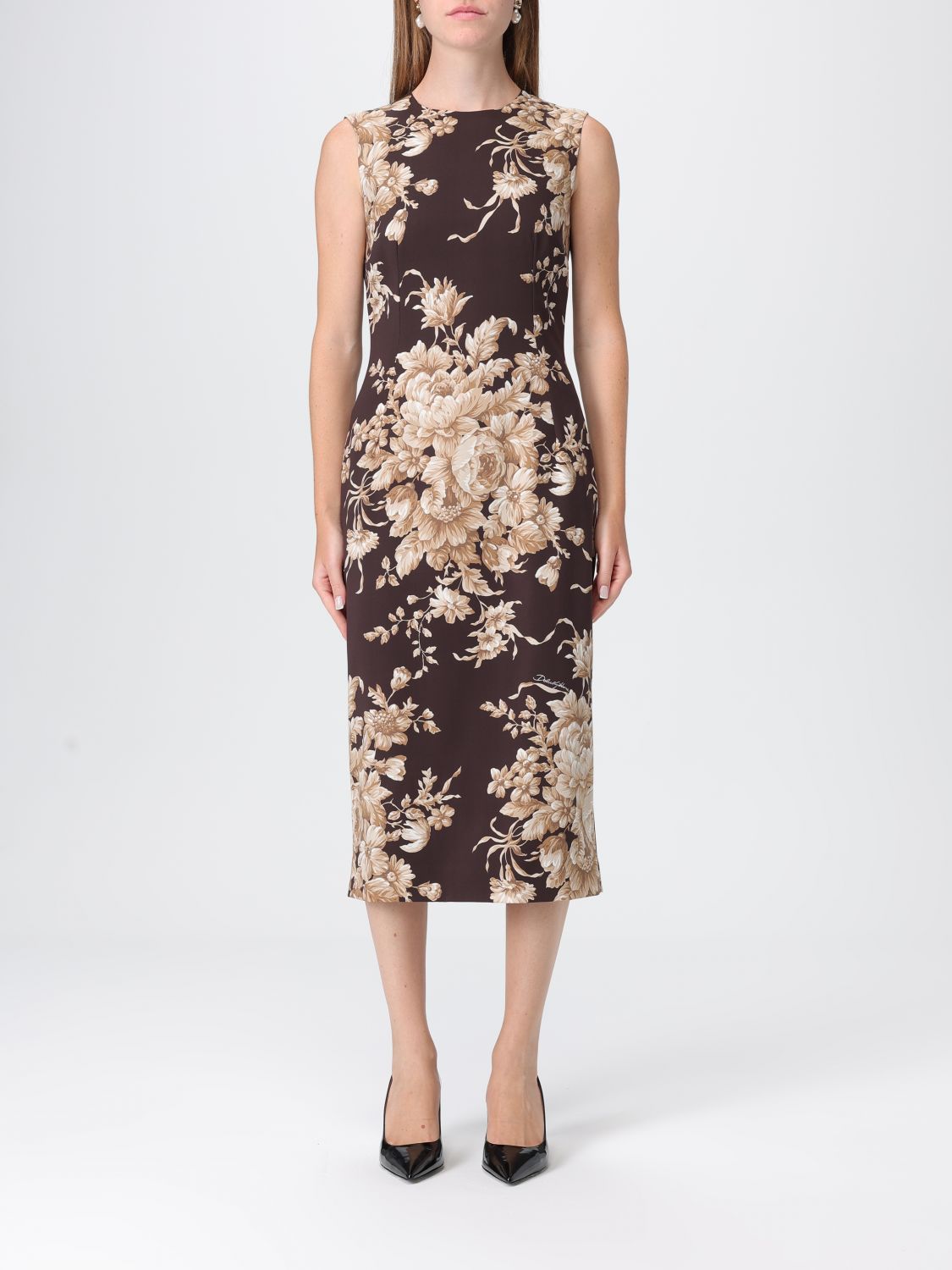 Dolce & Gabbana Rose Cretonne Charmeuse Sleeveless Midi Dress In Red