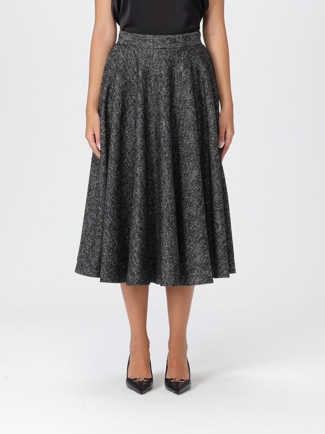 Dolce & Gabbana Midi Circle Skirt In A Dotted Wool Blend In Multi