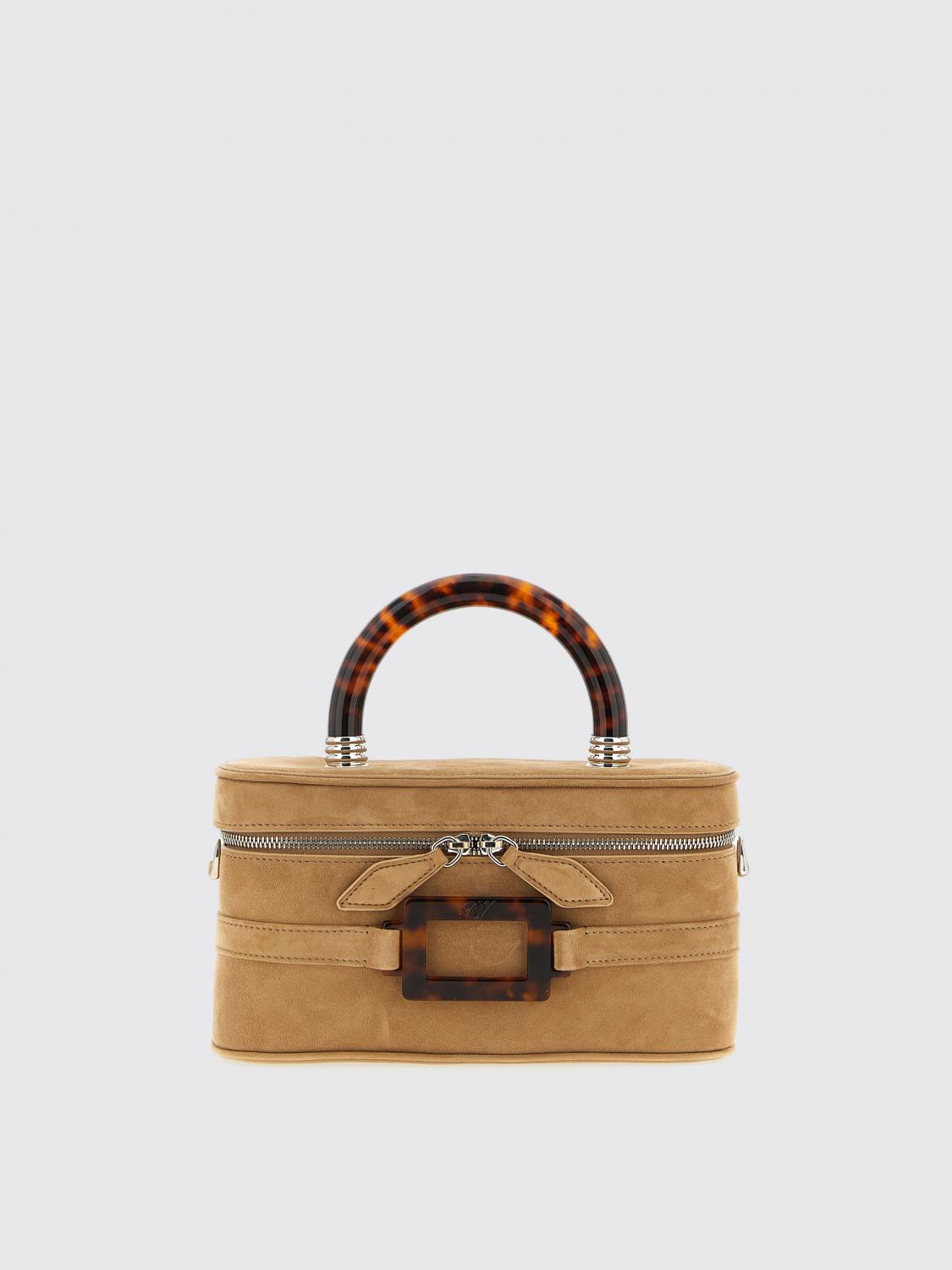Roger Vivier Belle Vivier Vanity Mini Buckled Suede Clutch In Neutral