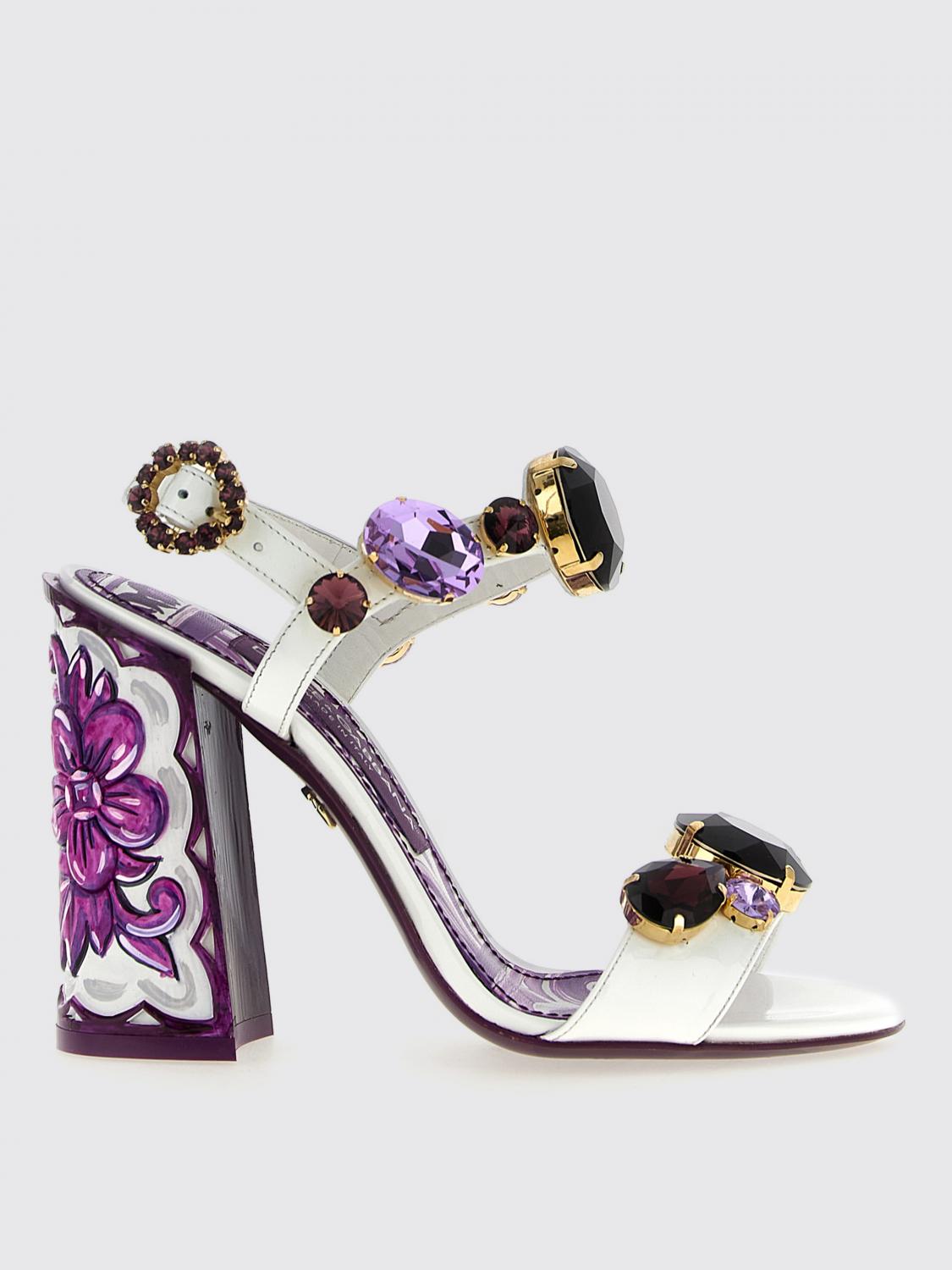 Dolce & Gabbana Patent Leather Sandal With Jewel Embroidery In Purple