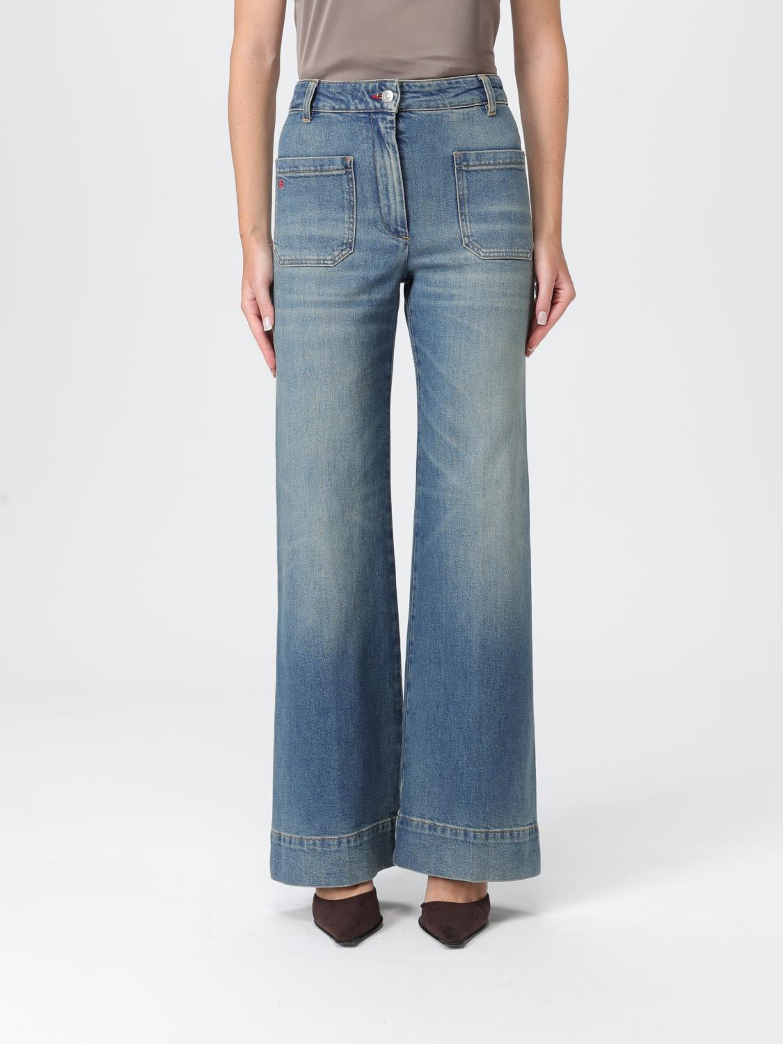 Victoria Beckham Wide-leg Jeans With Contrast Stitching And Pockets In Blue