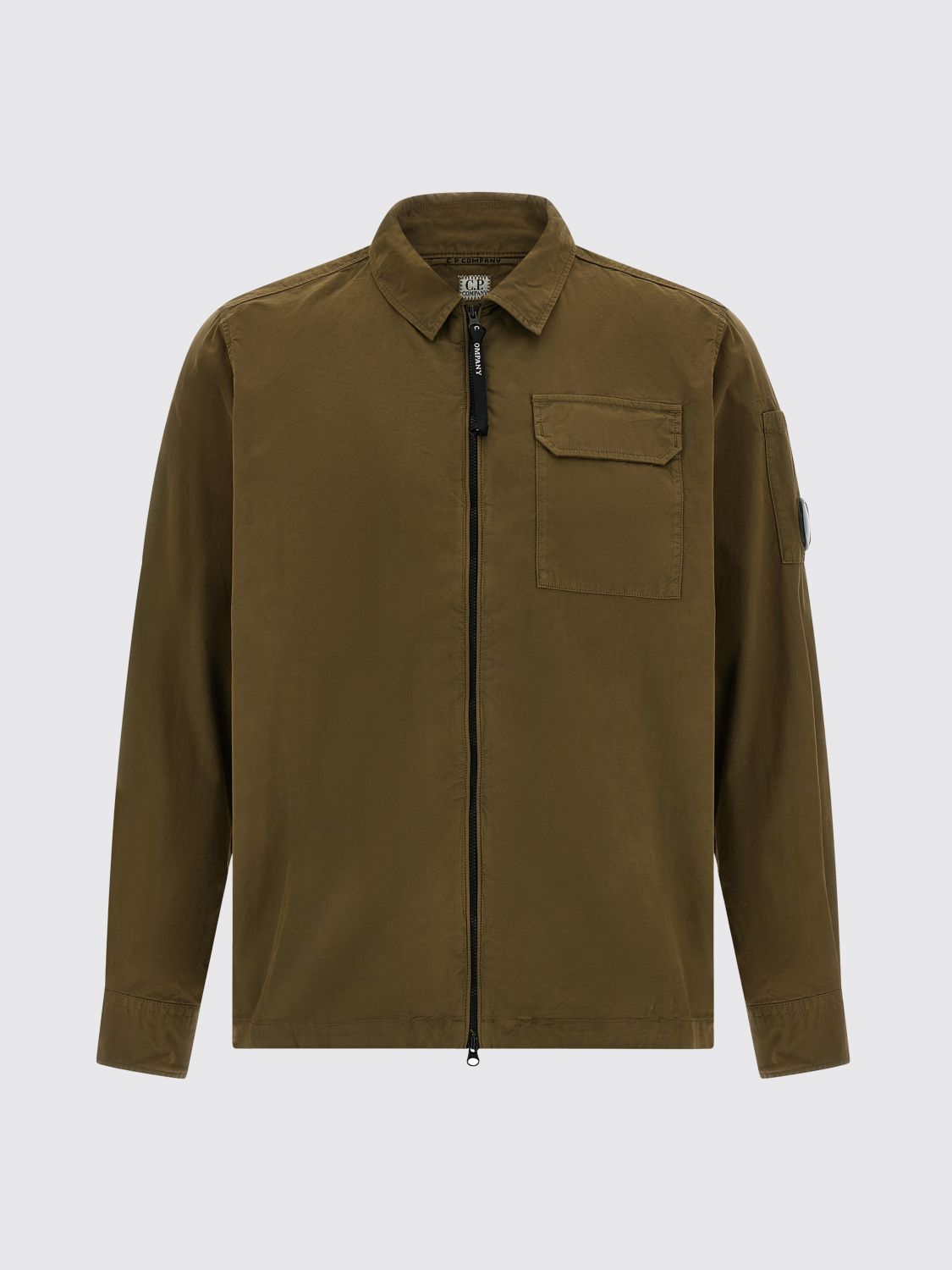 C.p. Company Brown Minimalist Casual Jacket With Unique Lens Detail In Green