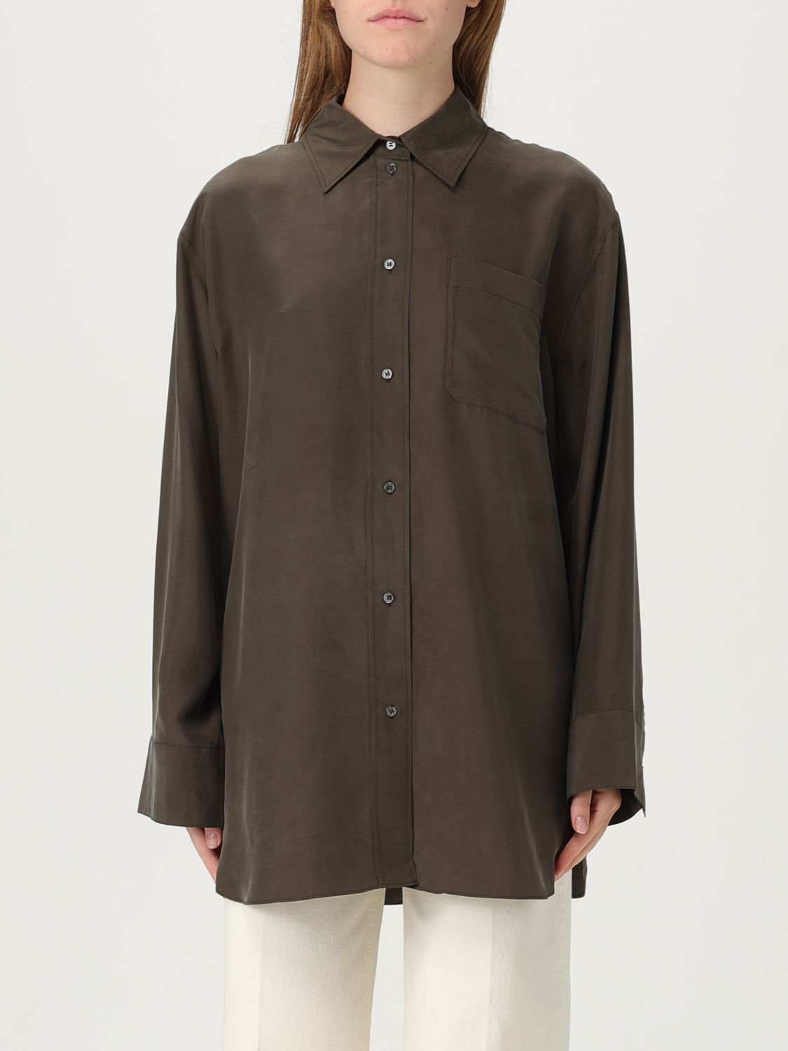 Soeur Relaxed Fit Brown Shirt With Classic Collar In Burgundy