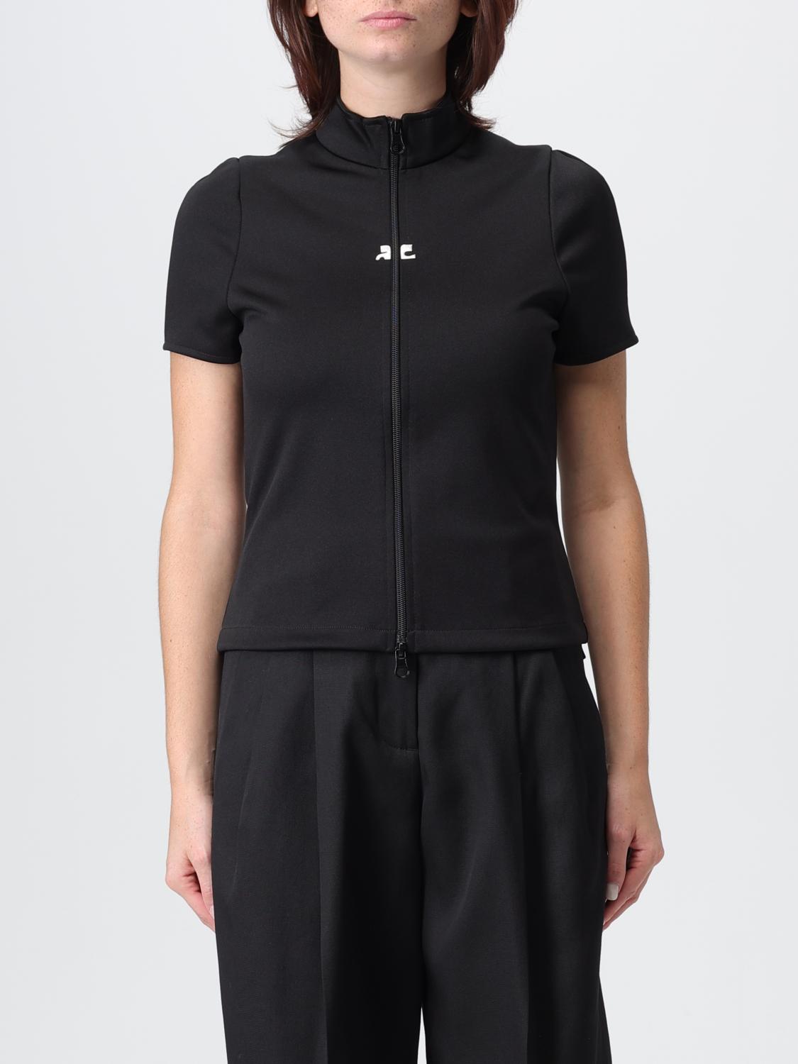 Courrèges Interlock Logo Zip-up Jersey Top In Black
