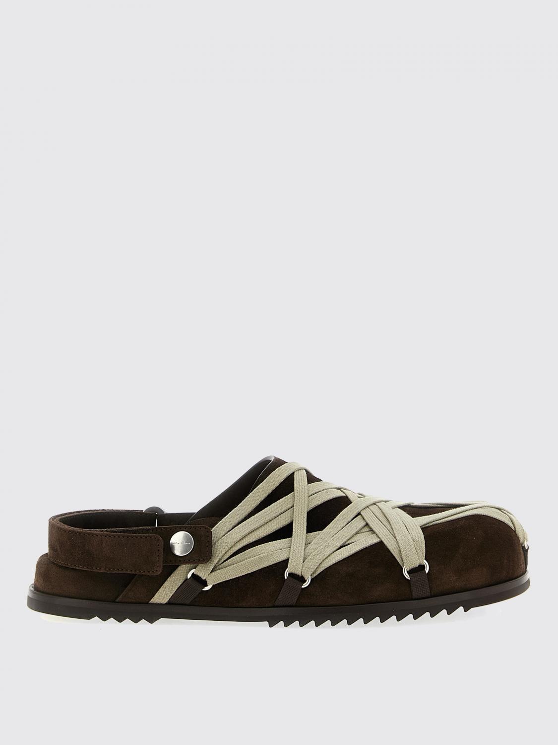 Rick Owens Strap Mule Crisscross Rubber Suede Sandals In Brown