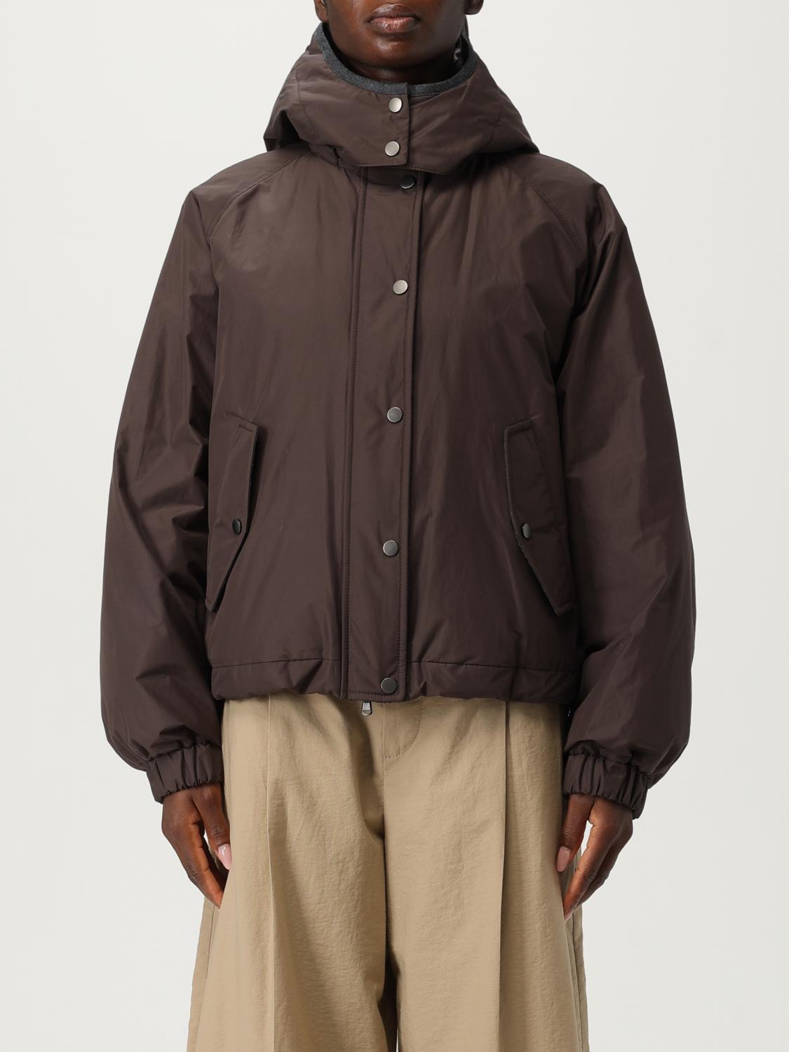 Brunello Cucinelli Green Jacket With Fixed Hood With Snap Buttons In Brown
