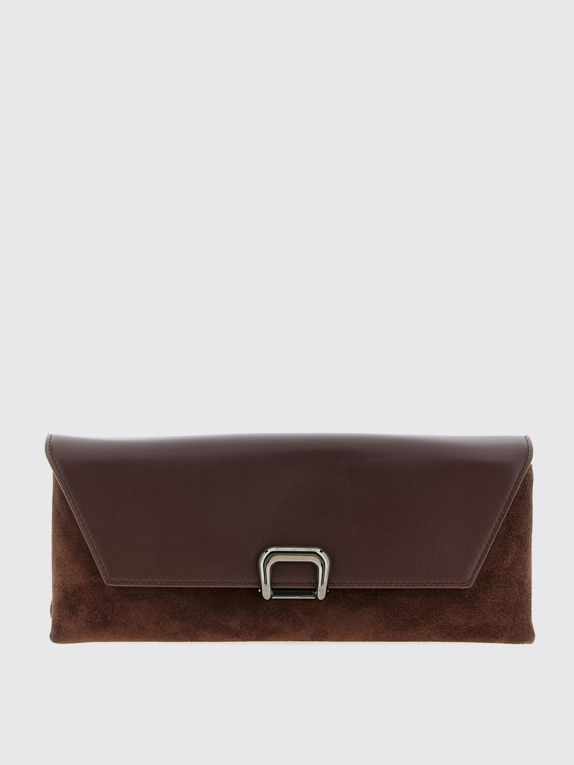 Brunello Cucinelli Tailored Clutch With Suede And Metal In Burgundy