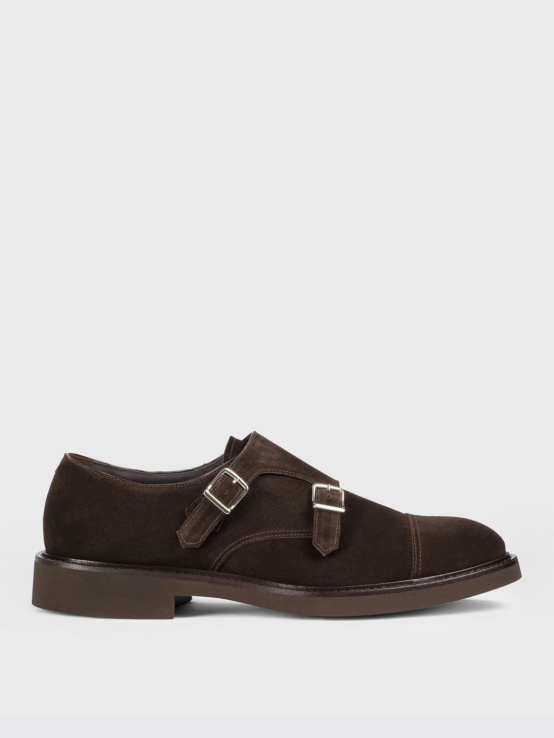 Doucal's Double-buckle Suede Monk Shoes In Brown