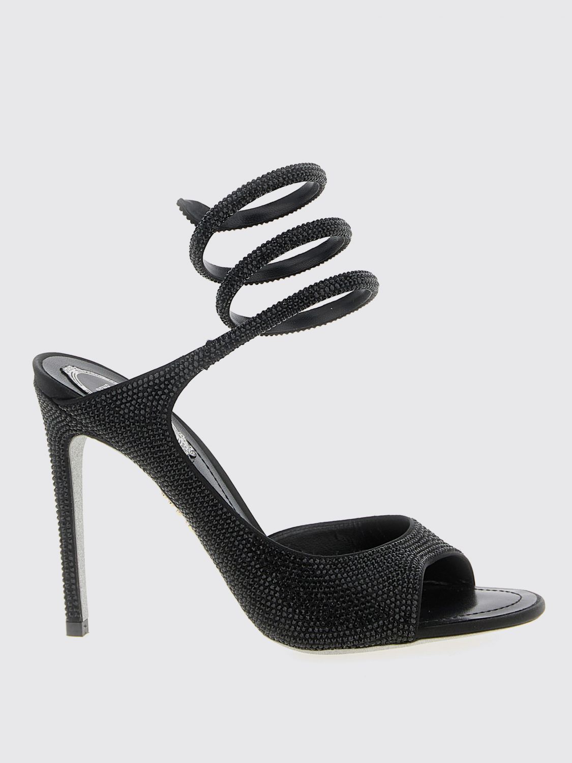 René Caovilla 105mm Crystal-embellished Spiral-wrap Sandals In Black