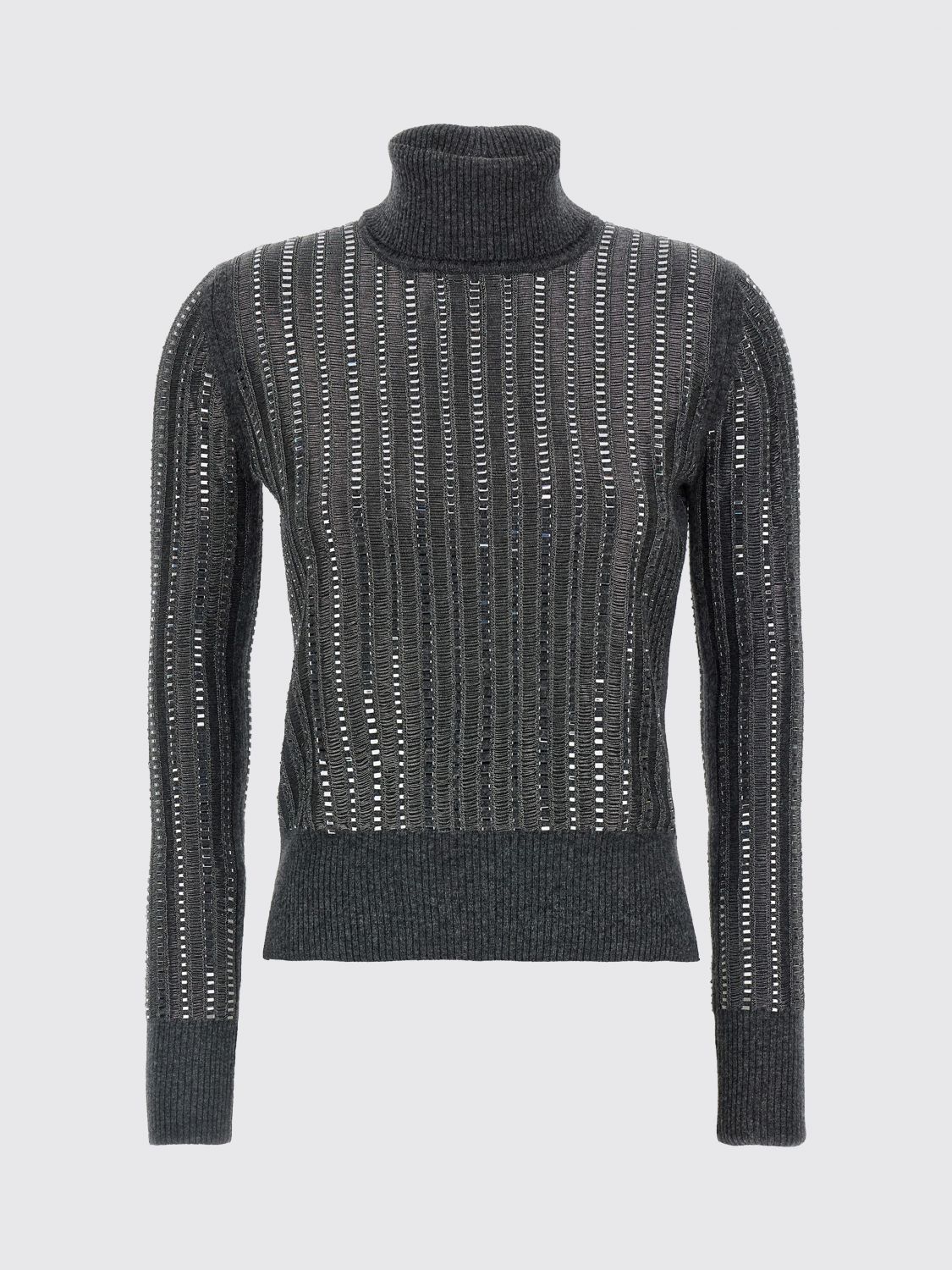 Ermanno Scervino Crystal Sweater Turtleneck Sheer Panels In Gray