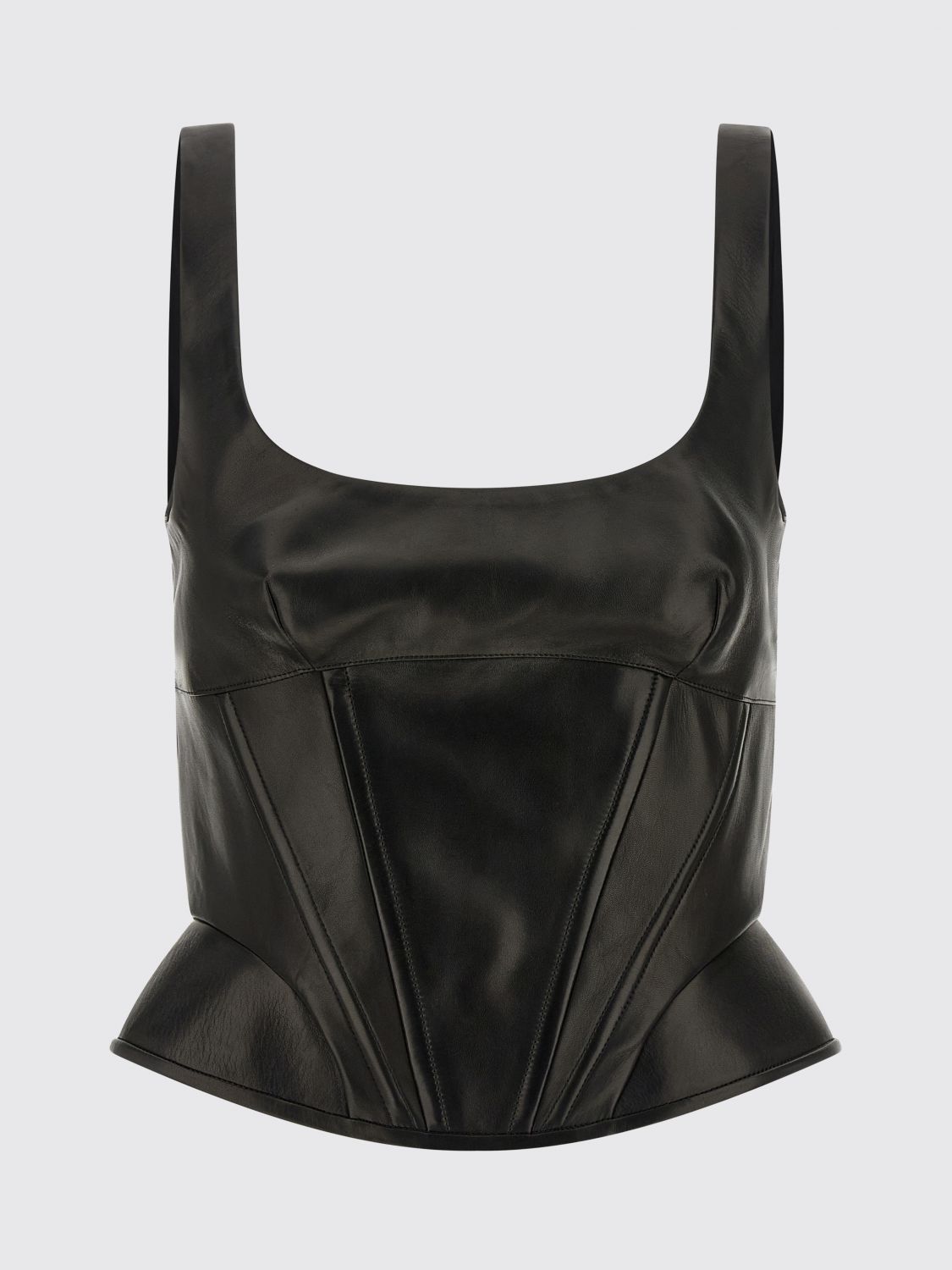 Ermanno Scervino Square Neckline Leather Top With Panel Detailing In Black