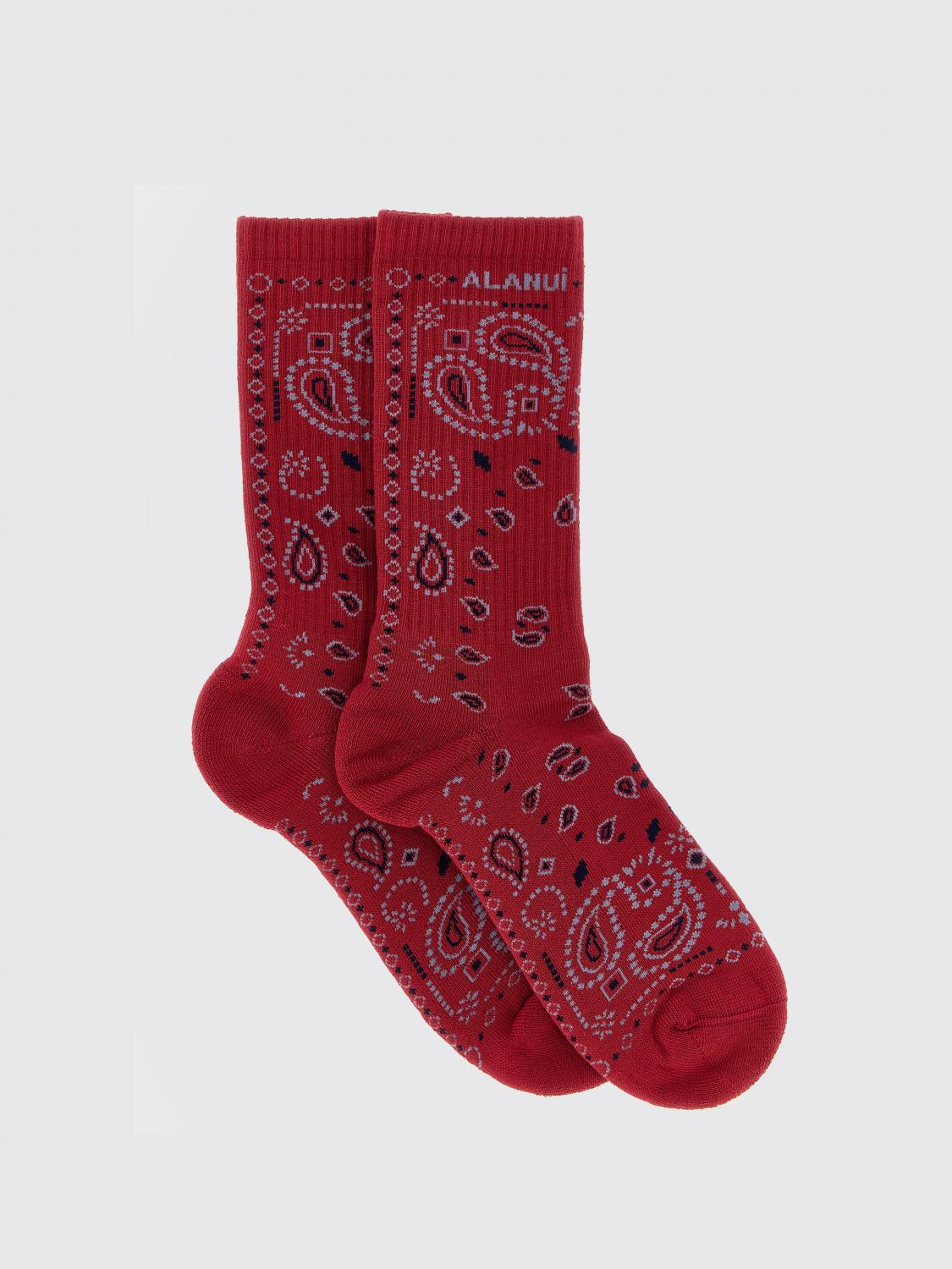 Alanui Paisley Print Ribbed Cuff Socks In Red
