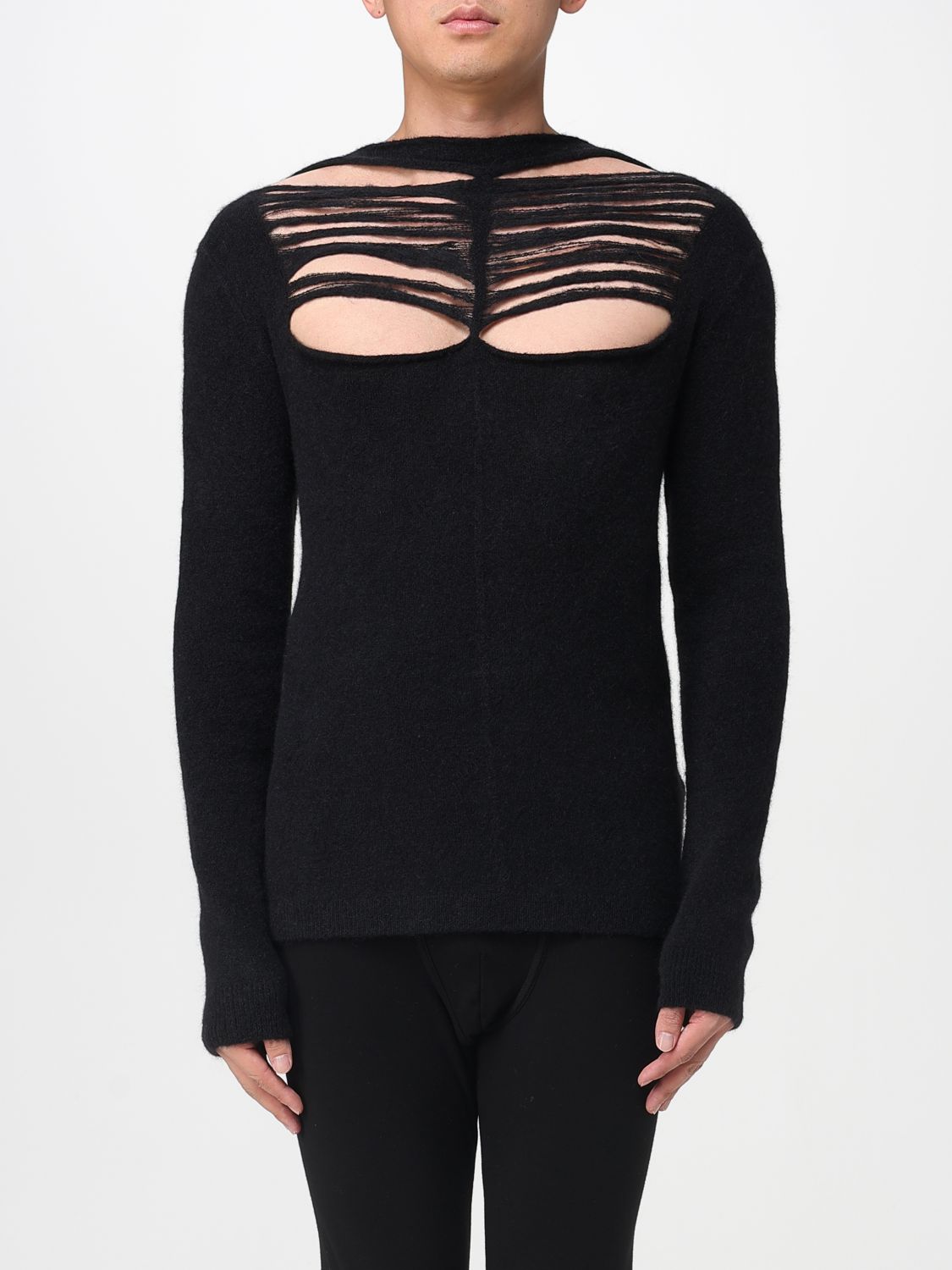 Rick Owens Black Concordians Ls Grid Knit Sweater In Black