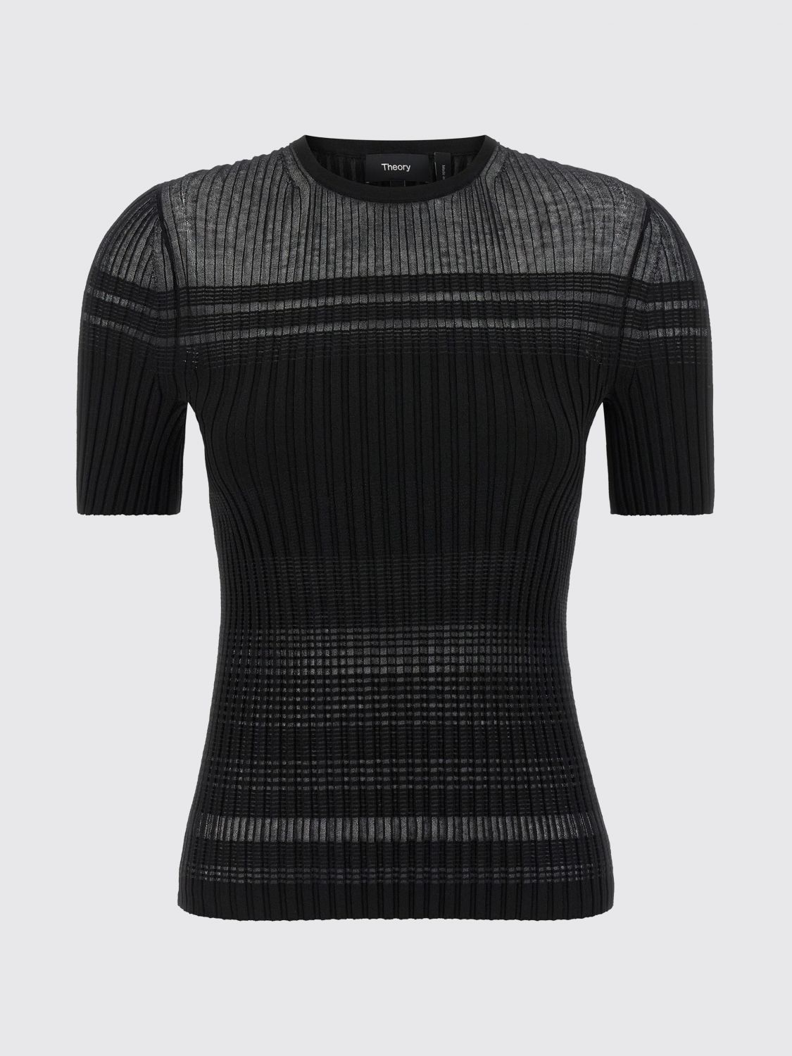 Theory Textured Ribbed T-shirt With Stretch Blend In Black