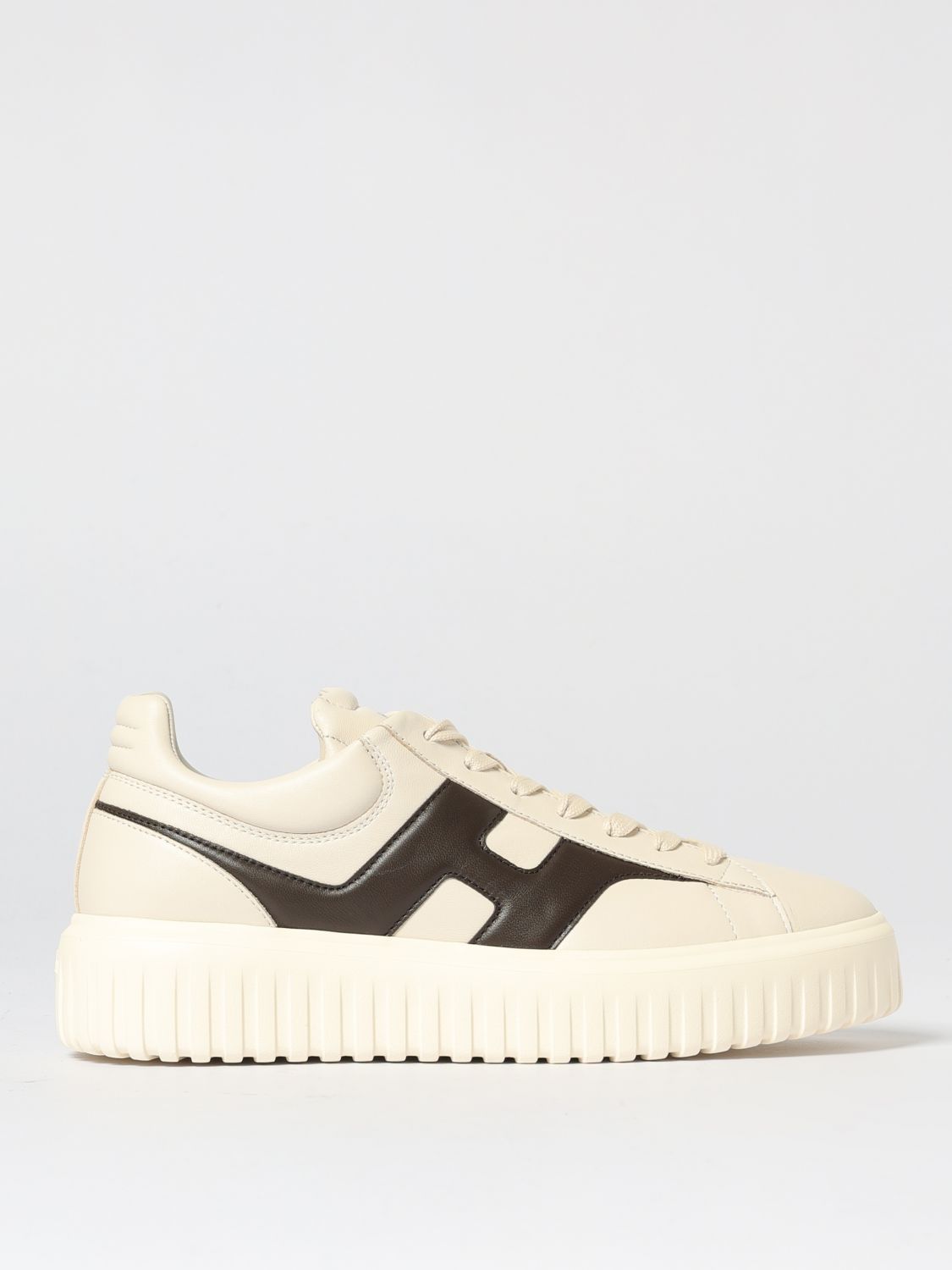 Hogan Low Top Leather Sneakers With Platform Sole In Neutral