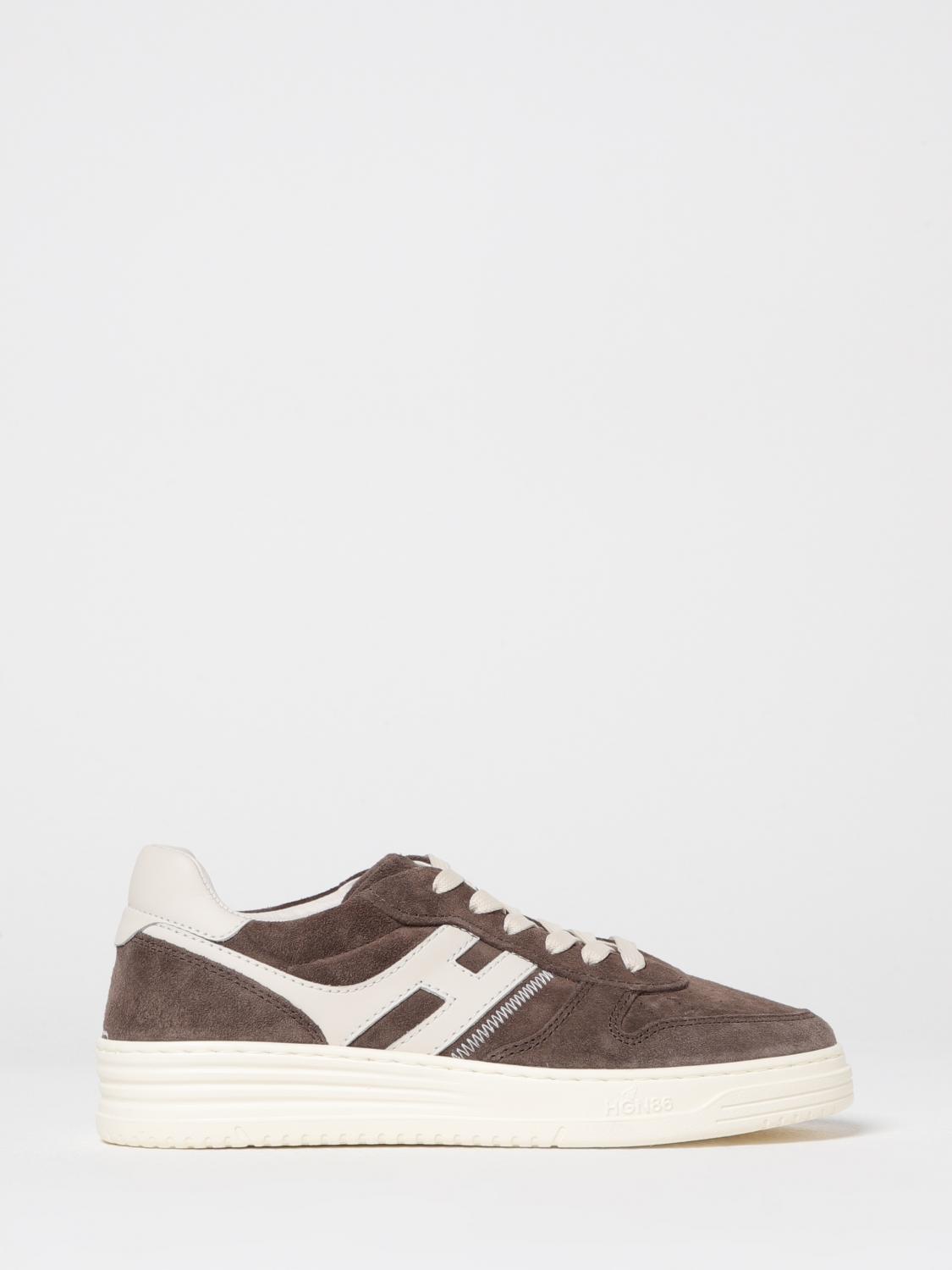 Hogan Leather Sneakers With Suede Finish And Rubber Sole In Brown