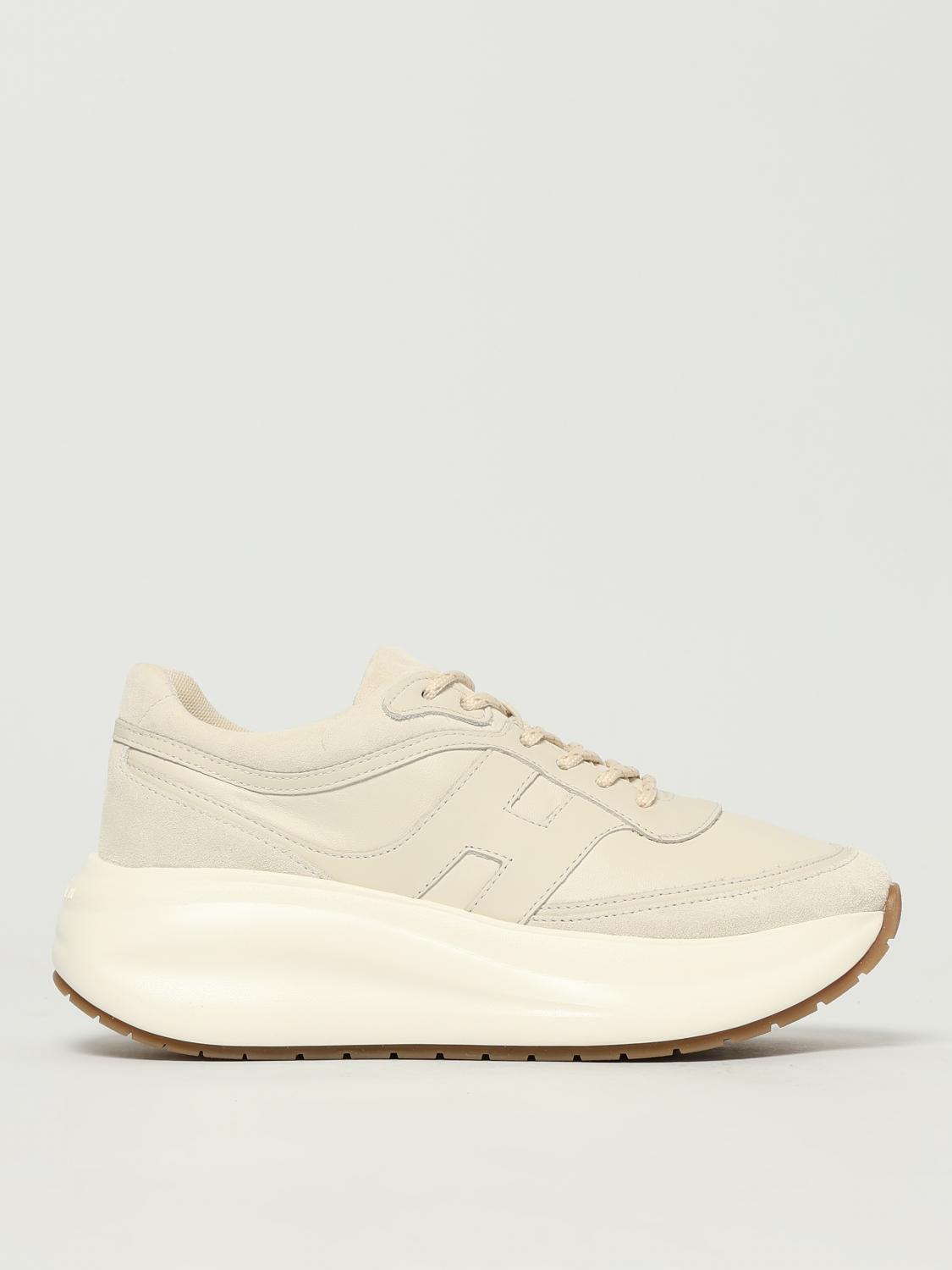 Hogan 'rebel' Calf Leather Sneakers In Ivory In White