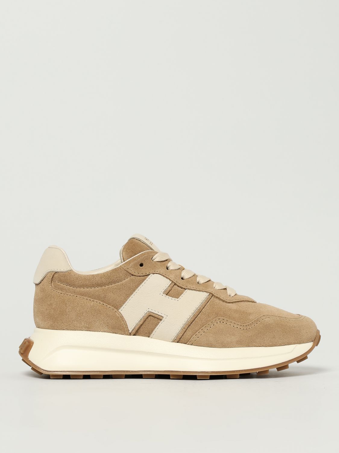 Hogan Low Top Sneakers With Rubber Sole And Suede Upper In Sand