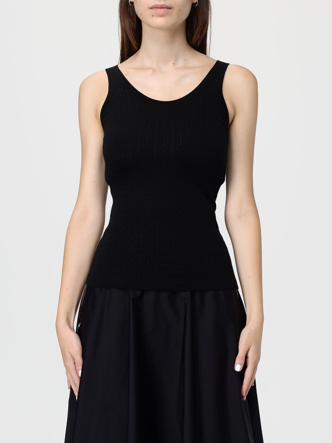 Elisabetta Franchi Fitted Scoop Neck Sleeveless Textured Top In Multi