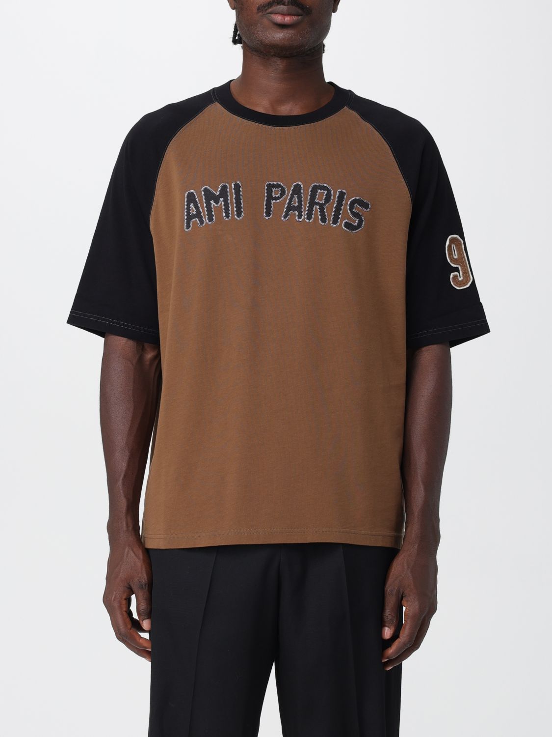 Ami Alexandre Mattiussi Ami Paris Men Cotton Colorblock T-shirt In Brown