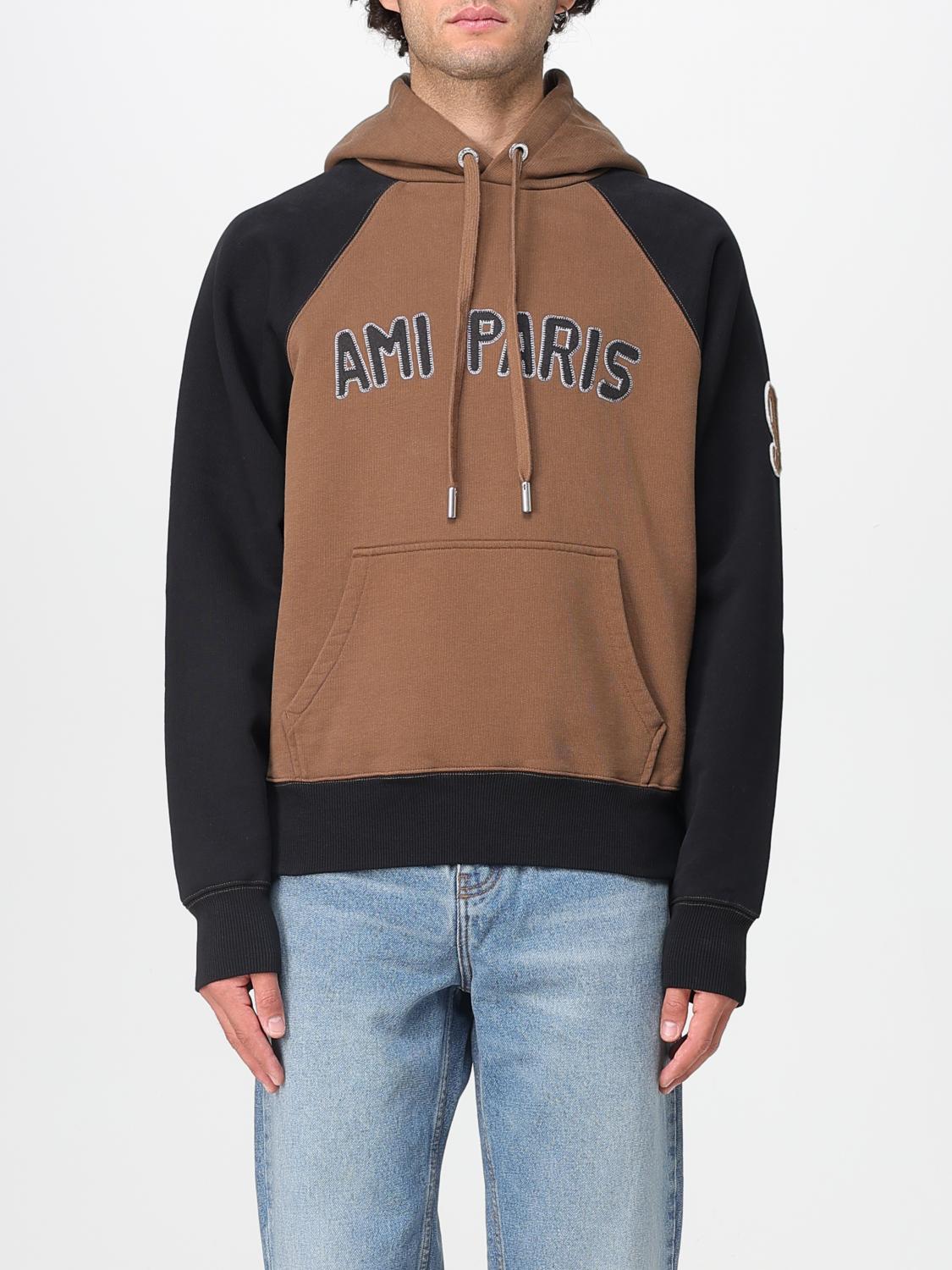 Ami Alexandre Mattiussi Ami Paris Men Cotton Colorblock Hoodie In Brown