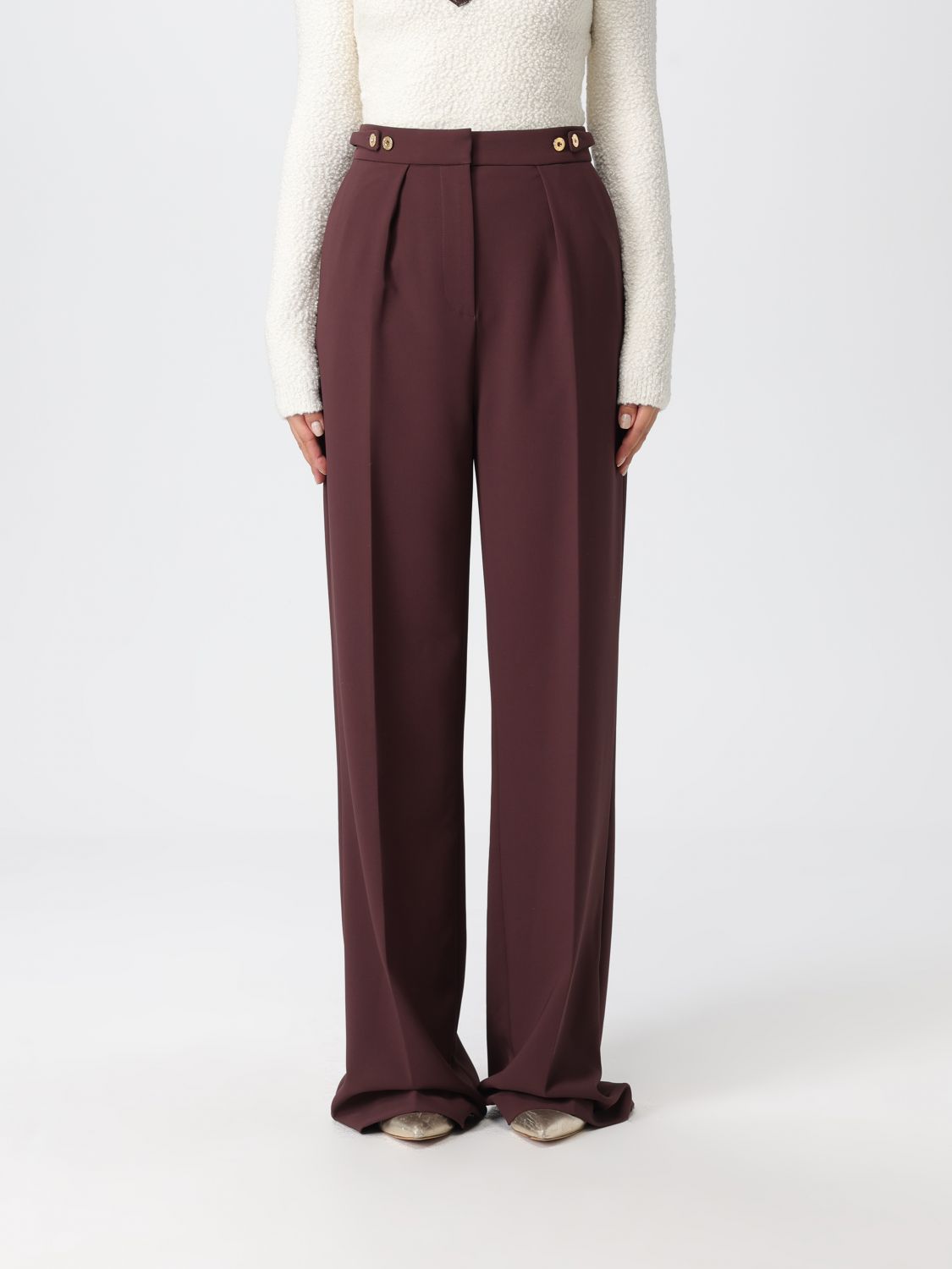 Elisabetta Franchi High-waisted Tailored Trousers In Brown