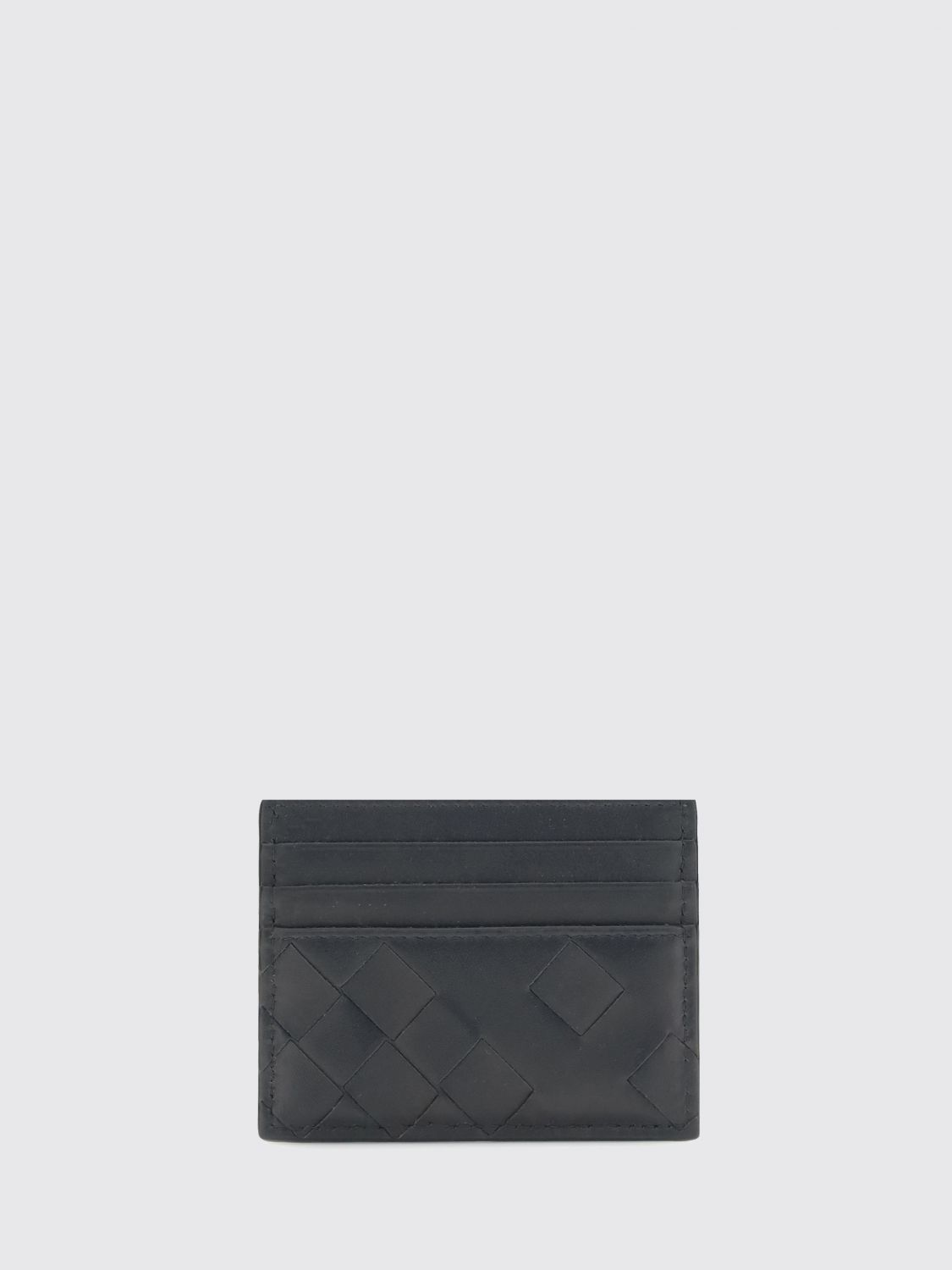 Bottega Veneta Mens Black-silver Intrecciato Leather Card Holder In Multi