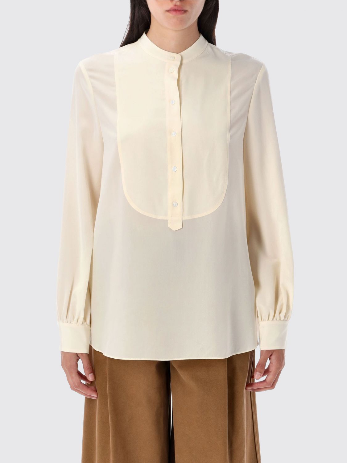 Chloé Buttoned Cuffs Long Sleeves Pleated Back Detail In White