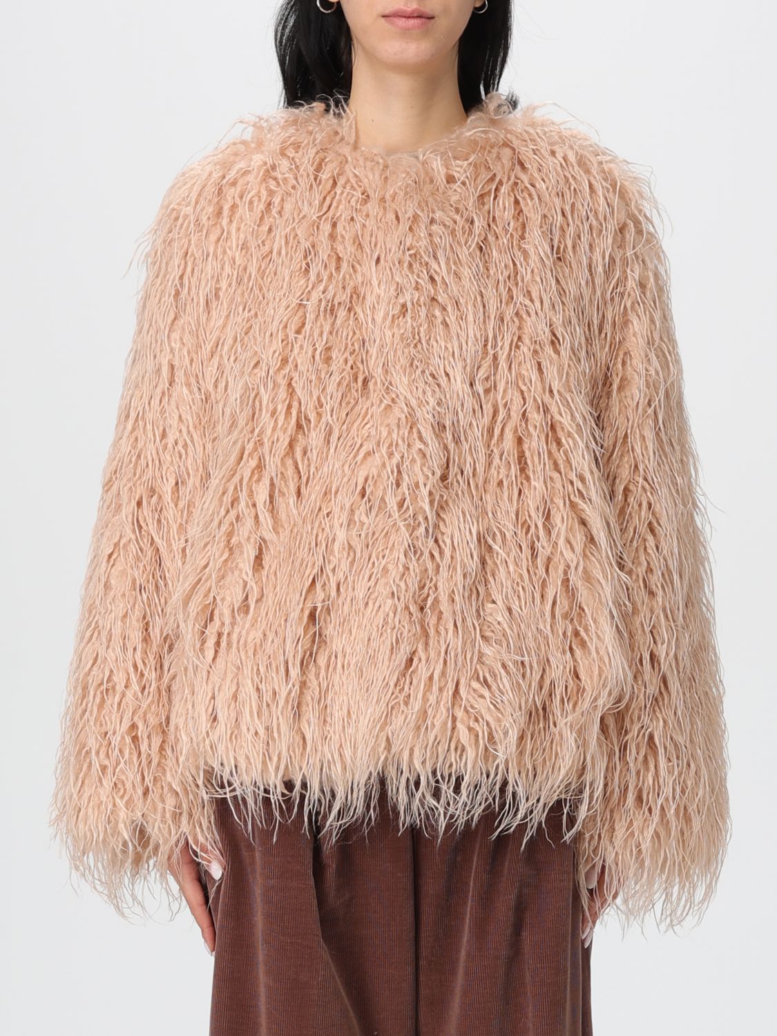 Forte Forte Voluminous Textured Kimono-style Coat In Peachy Beige In Burgundy