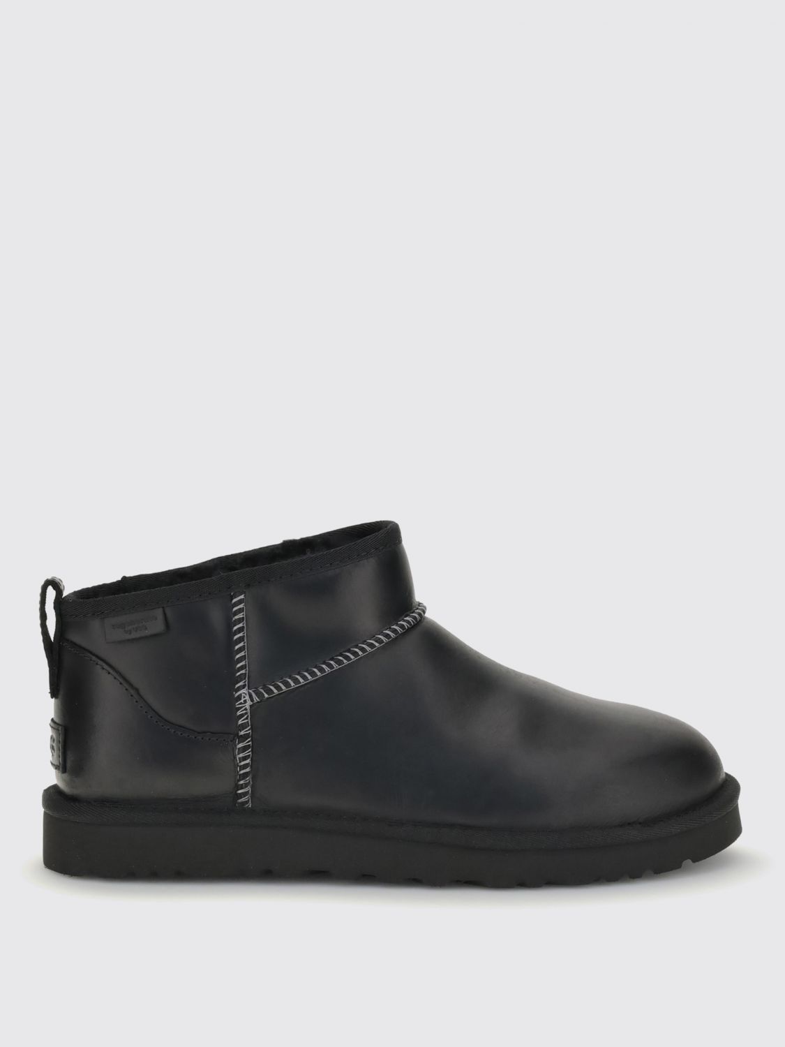 Ugg Classic Ultra Mini Leather Ankle Boots With Plush Lining In Black