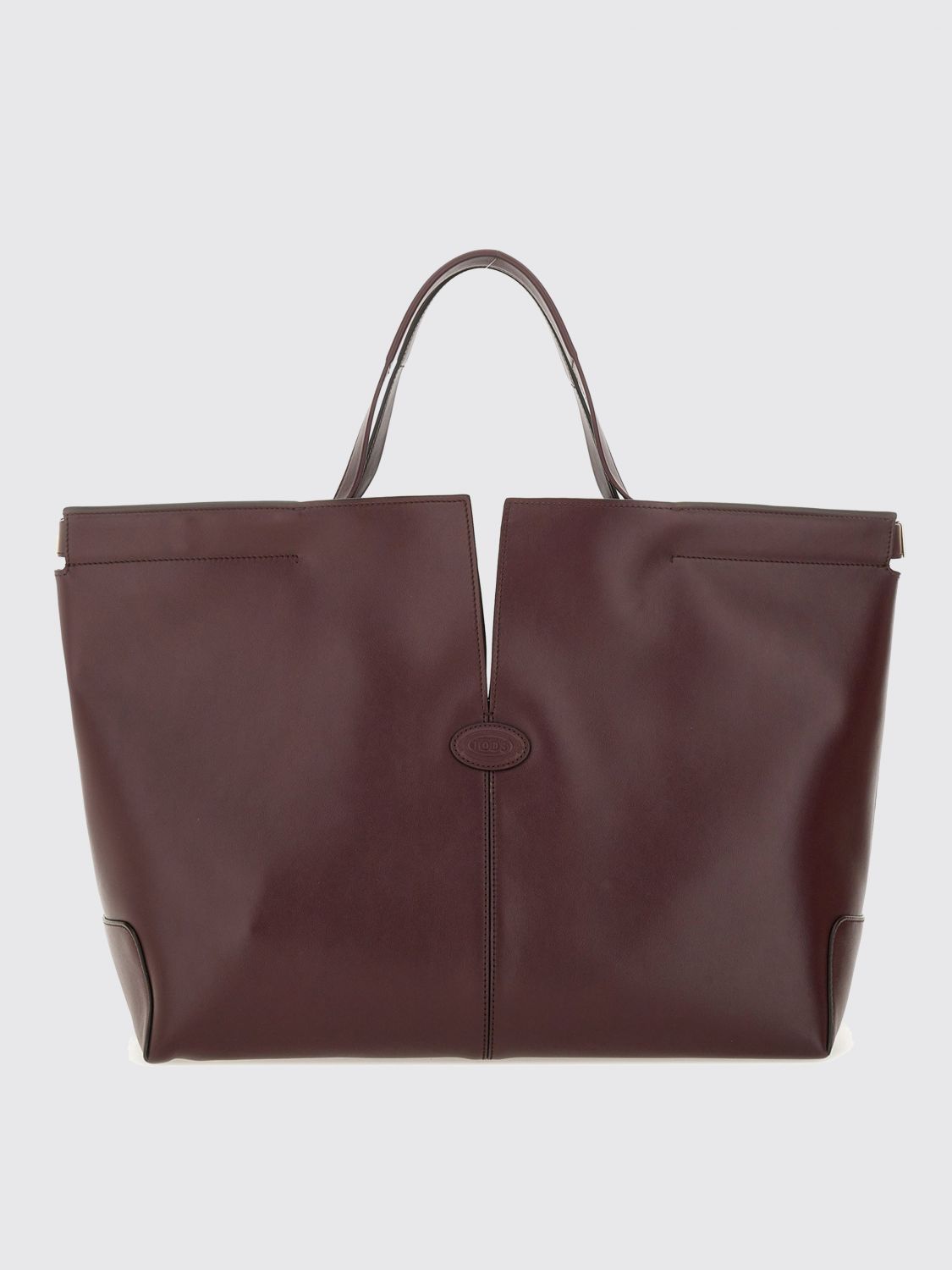 Tod's Bordeaux Tote Bag With Two Top Handles And Embossed Logo Lettering On The Front In Purple