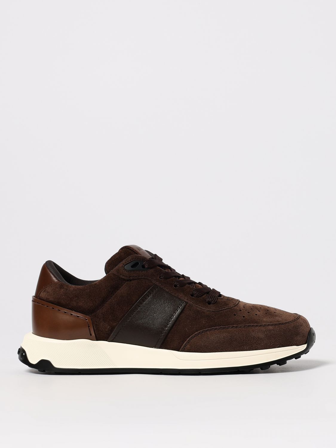 Tod's Suede And Leather Sneakers With Perforated Detailing In Brown