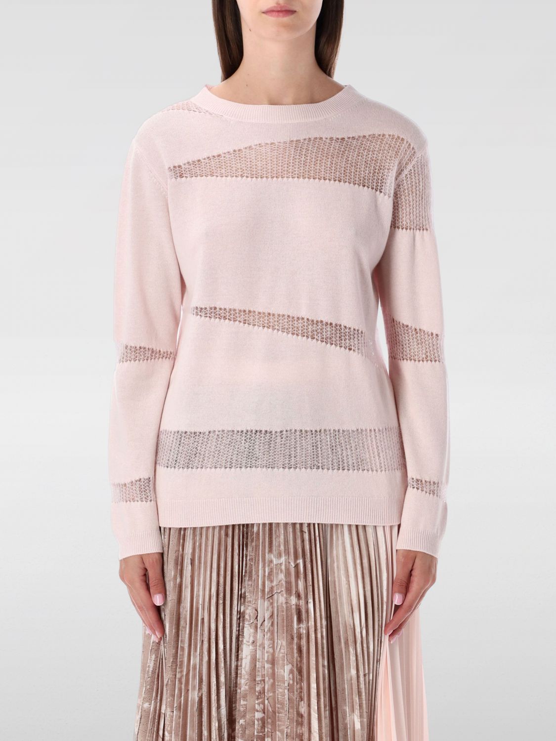 Fabiana Filippi Mohair Insert Long Sleeve Knit Sweater In Pink