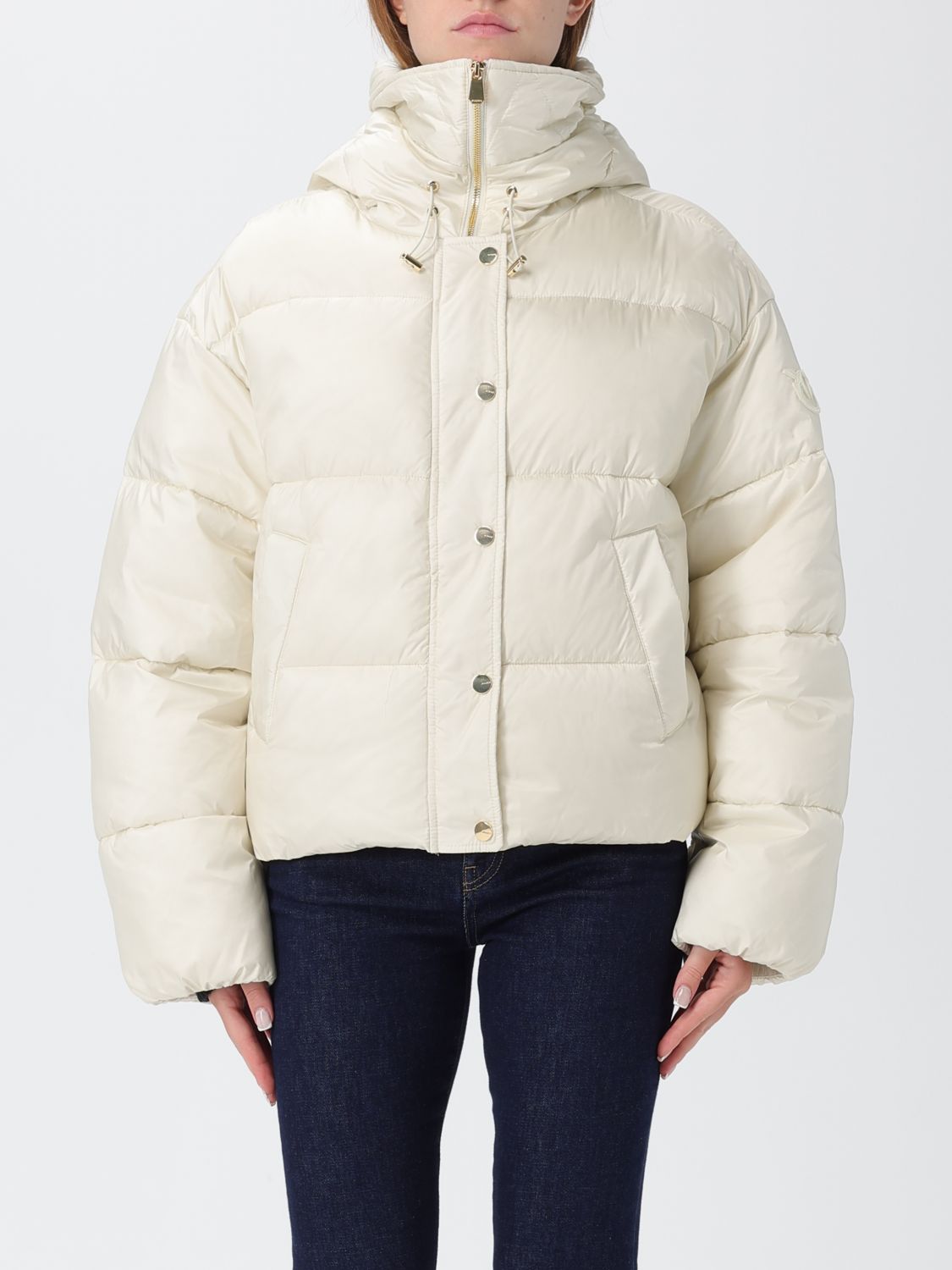 Pinko Quilted Hooded Jacket Front Pockets In White