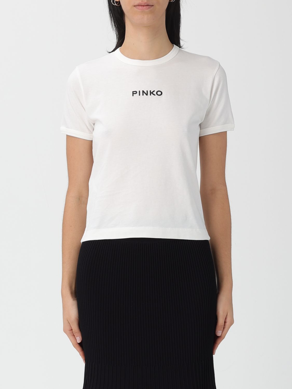 Pinko Short-sleeved T-shirt With Embroidered Logo In White