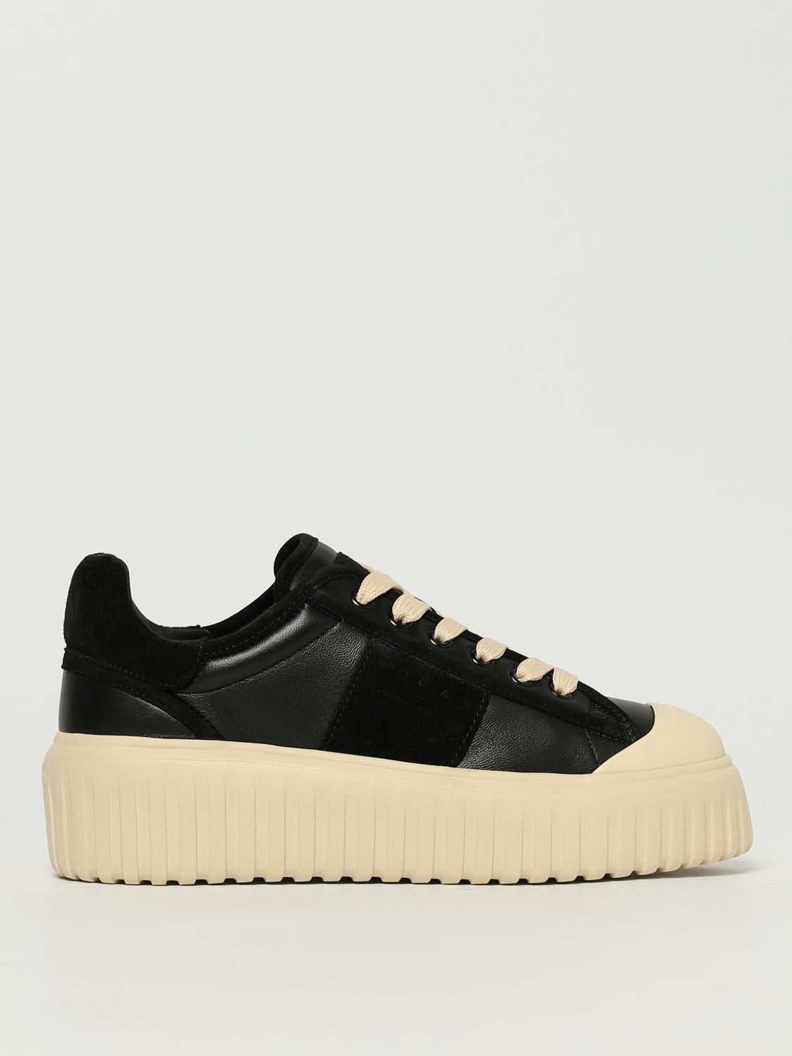 Hogan Leather And Suede Sneakers With Contrasting Sole In Black