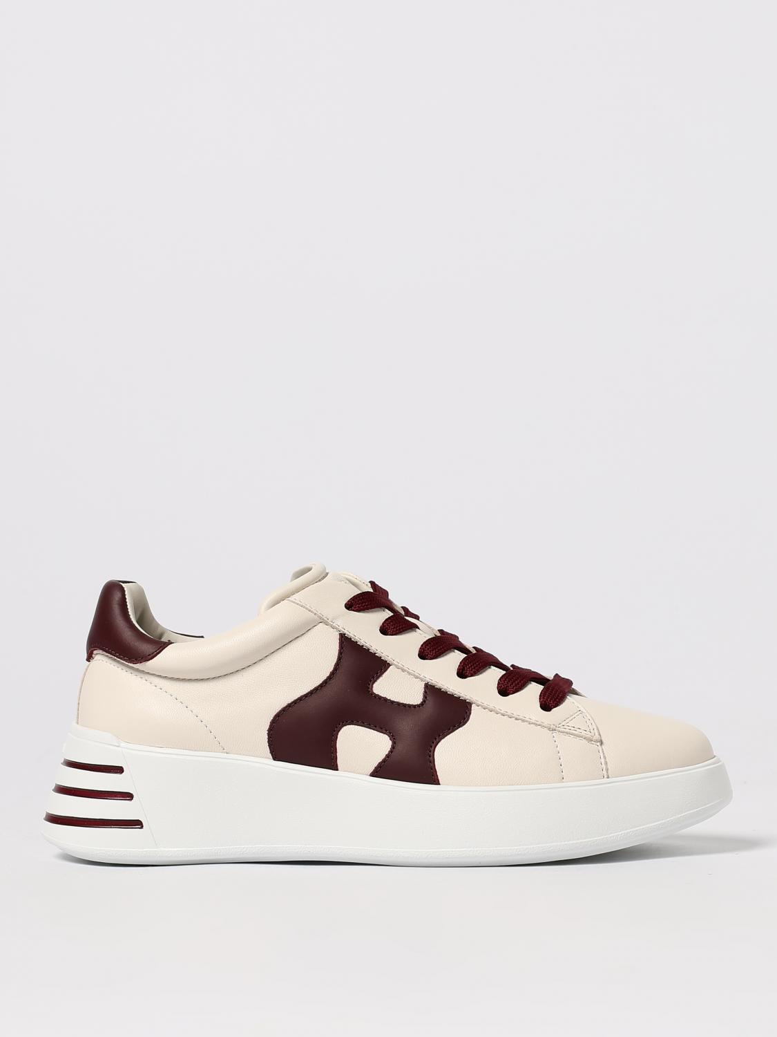 Hogan H564 Ivory Leather Low-top Sneakers In Burgundy