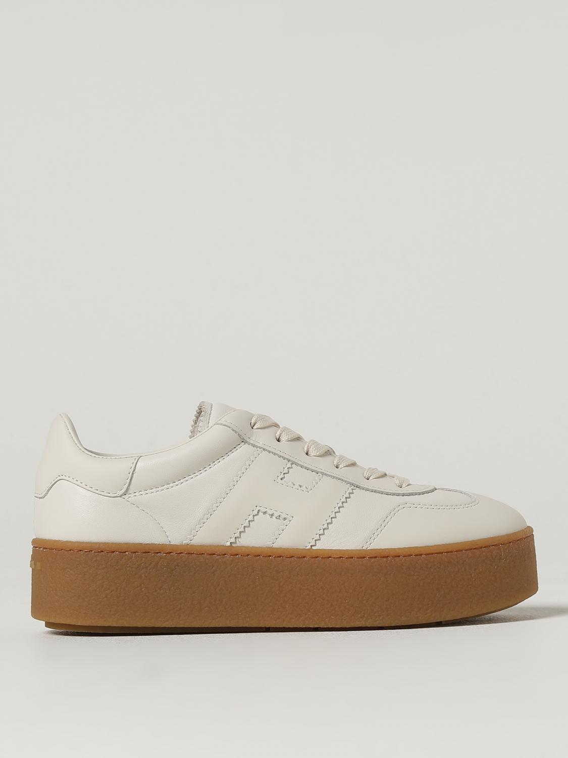 Hogan Low Top Leather Sneakers With Platform Sole In Brown