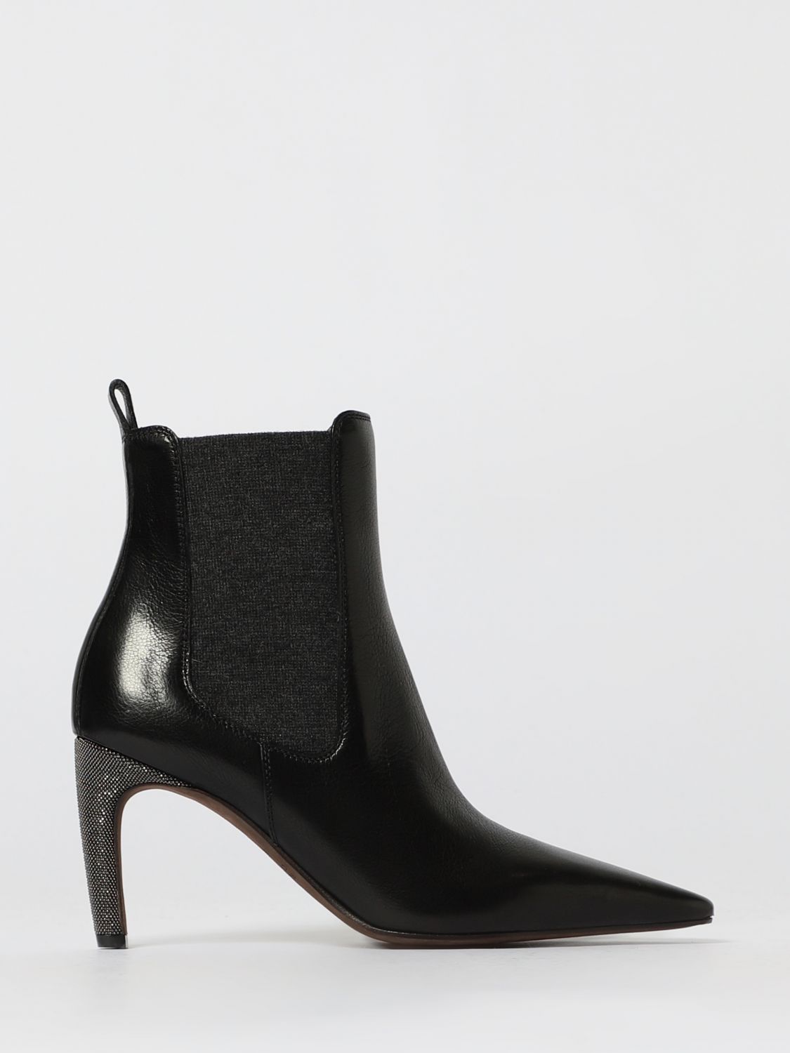 Brunello Cucinelli Leather Stiletto Heel Ankle Boots In Black