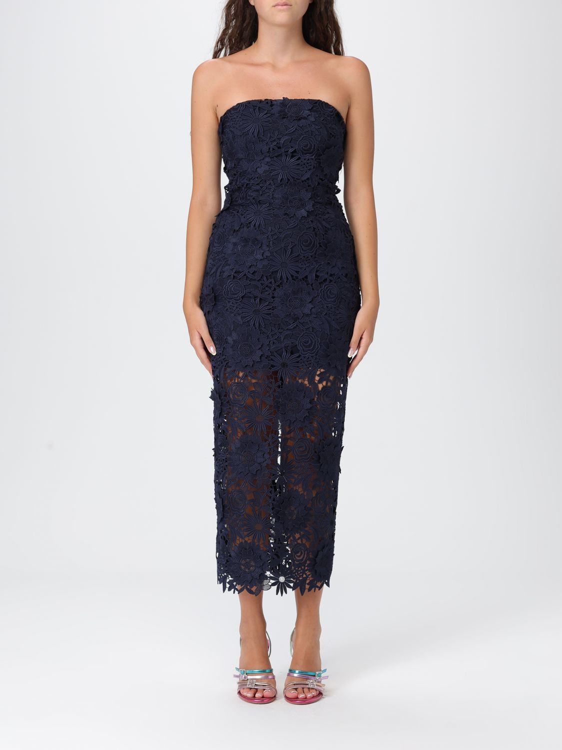 Rotate Birger Christensen Floral-lace Midi Dress In Blue