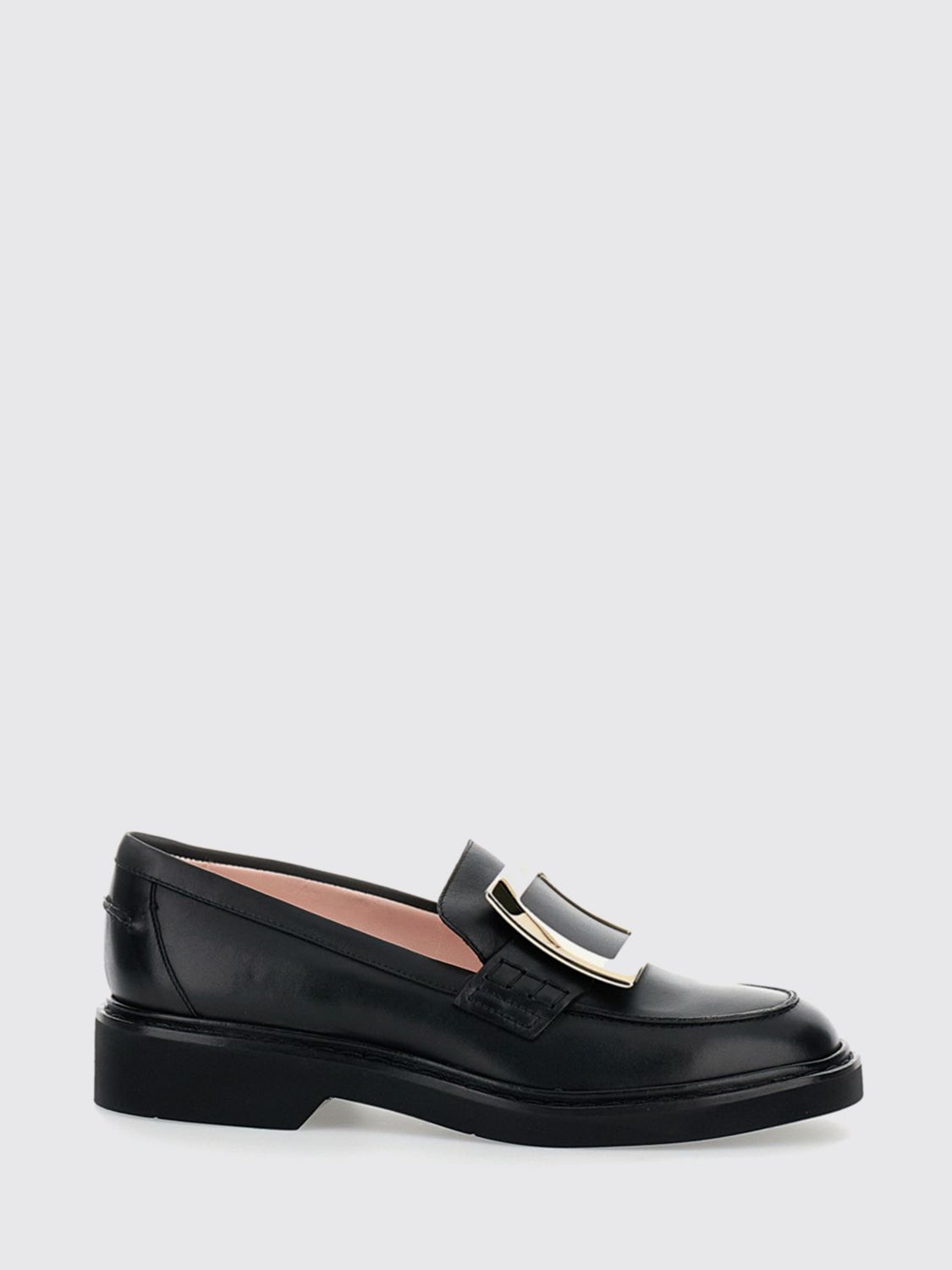 Roger Vivier Viv' Rangers Black Loafers With Metal Buckle In Black