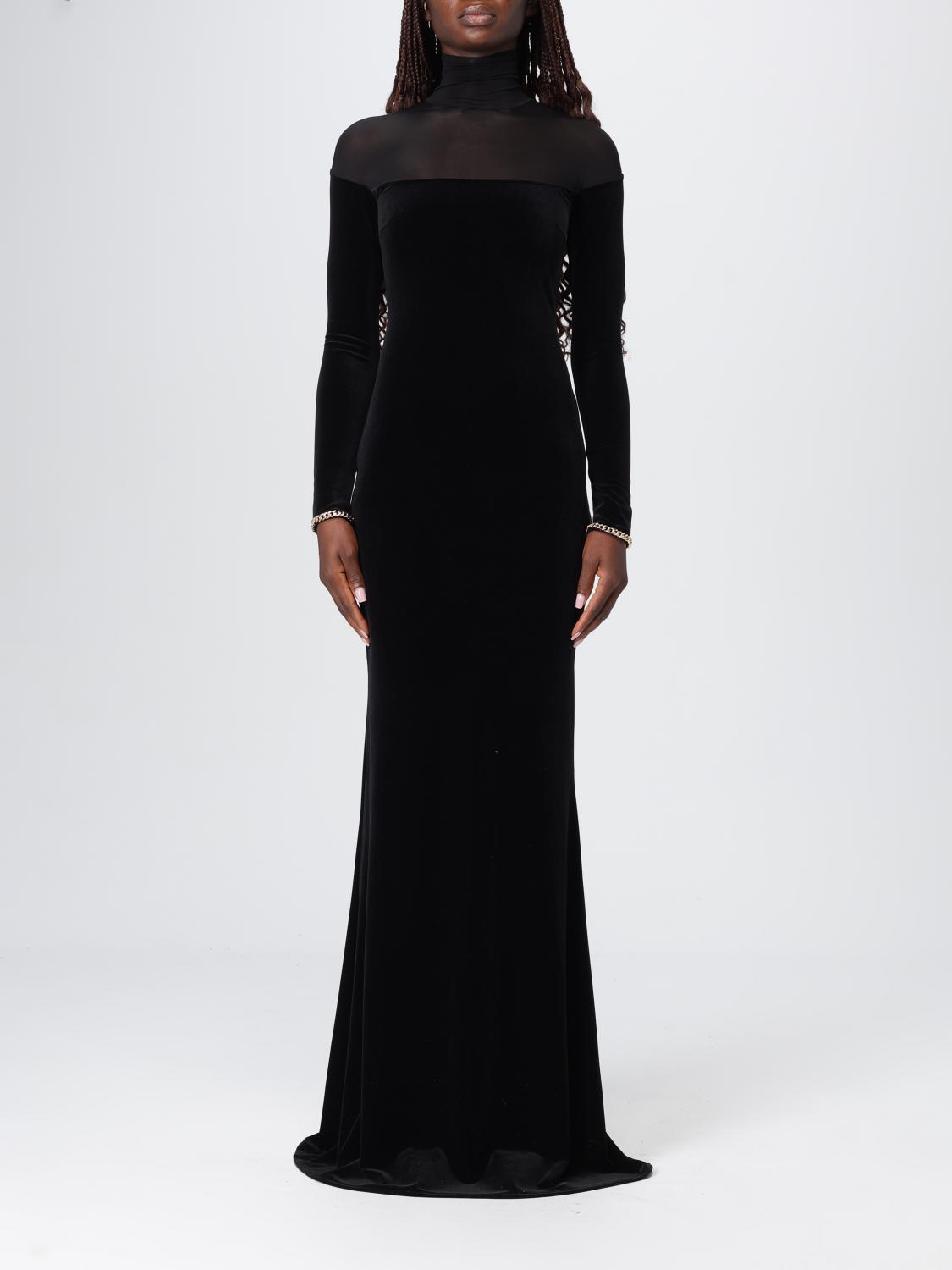 Elisabetta Franchi Red Carpet Dress In Velvet And Jersey Fabrics In Black